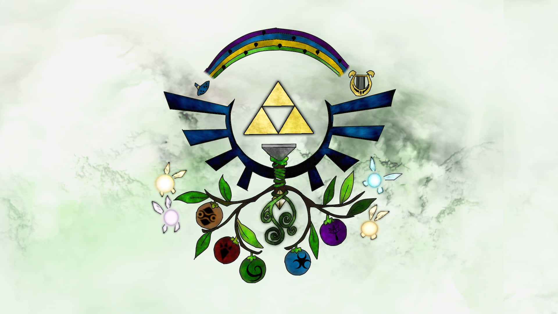 Legendarisk Zelda logo med et træ og et symbol Wallpaper
