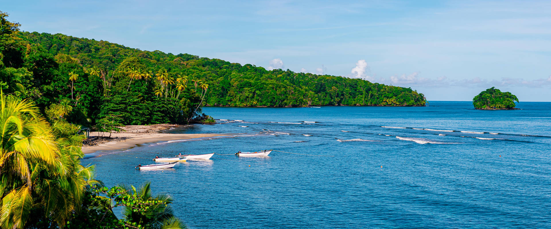 Trinidad And Tobago Salybia Bay scenen: Disse smukke streger af farverig Caribisk blå vil helt sikkert trække øjet. Wallpaper