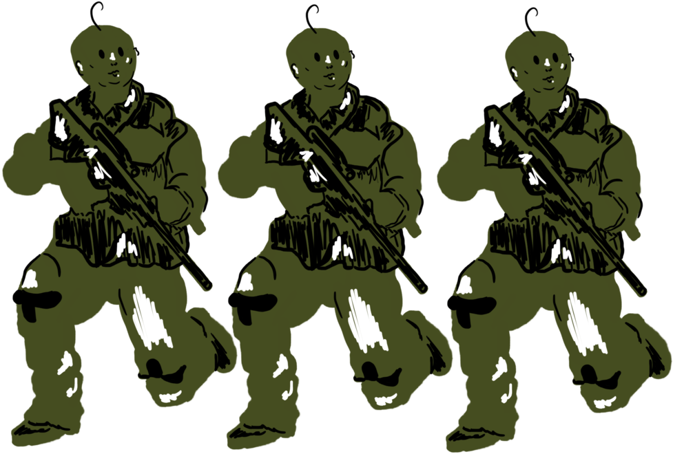 Triple Alien Soldier Illustration PNG