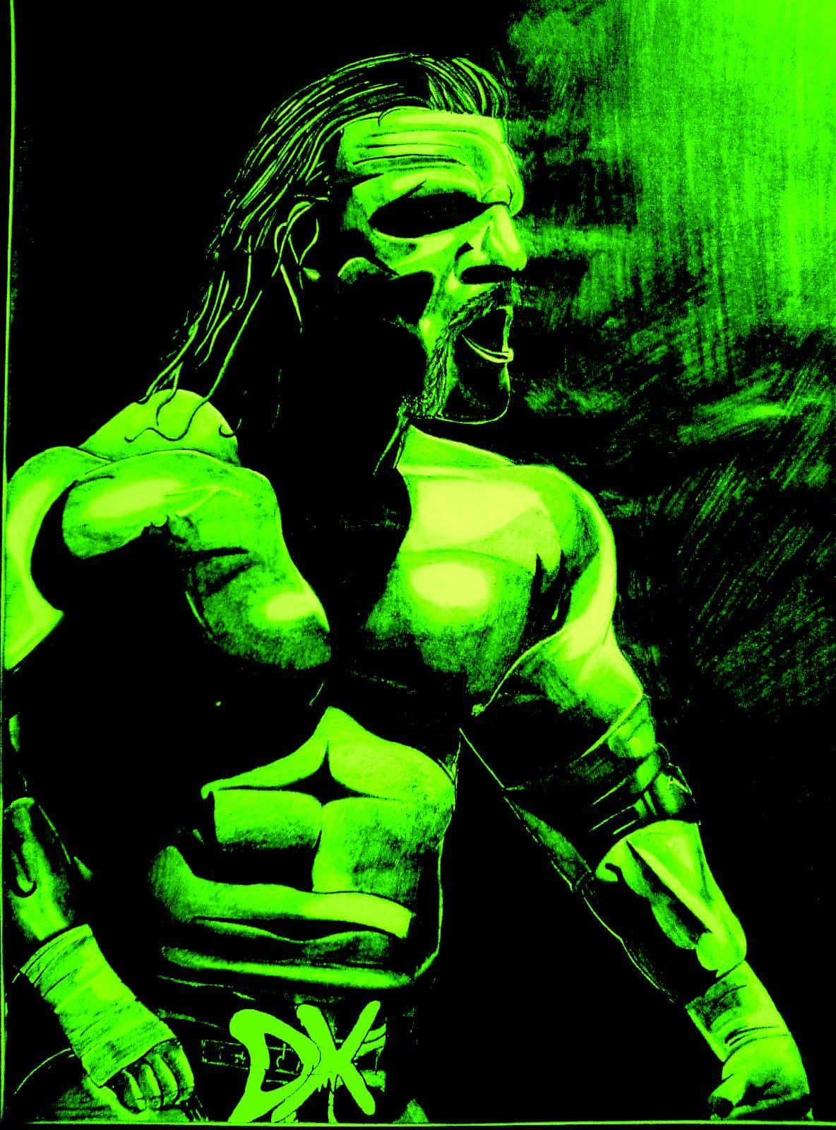 Disegnodi Triple H Verde Neon. Sfondo