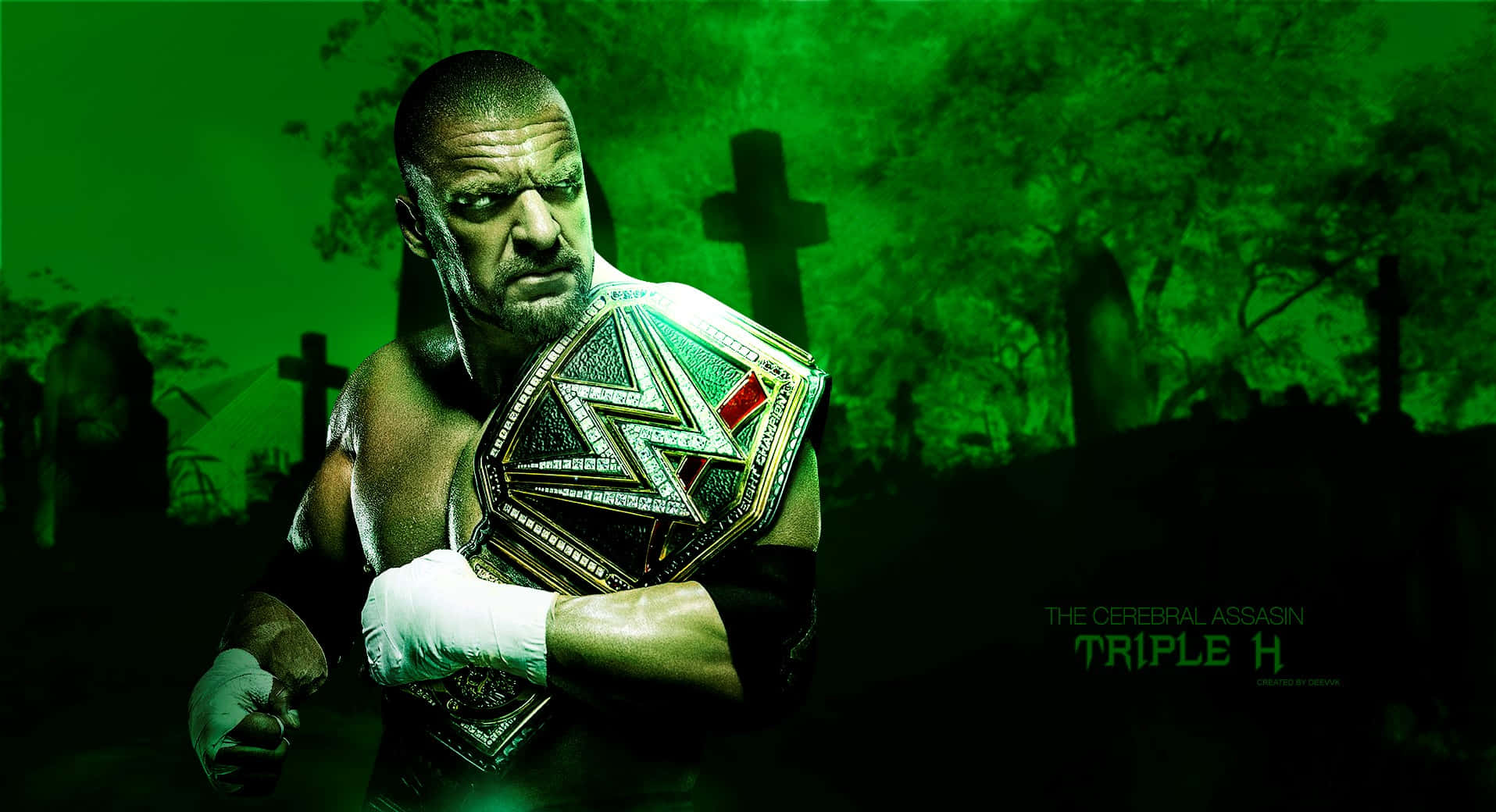 Triple H On Green Cemetery Graphic Wallpaper