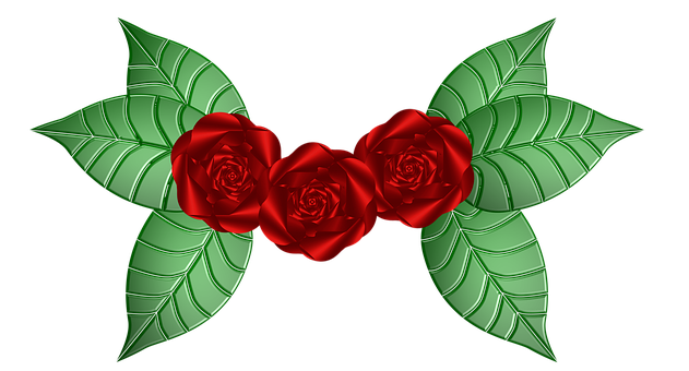 Triple Red Roses Symmetrical Design PNG