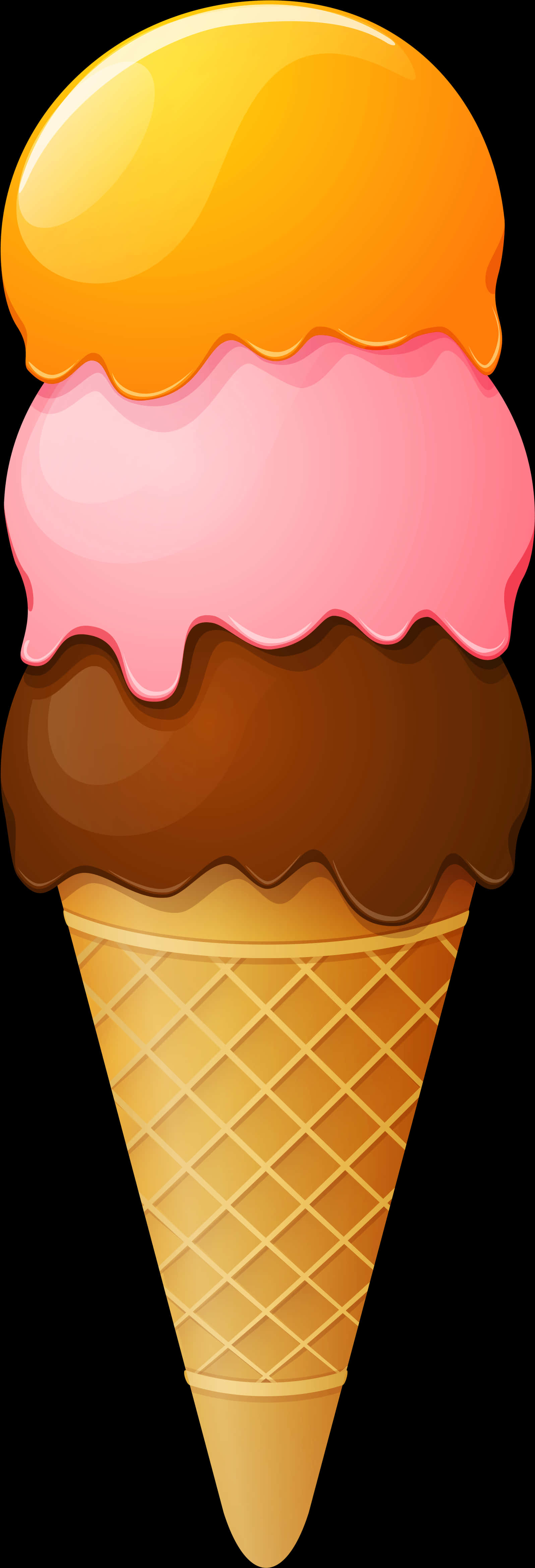 Triple Scoop Ice Cream Cone Clipart PNG