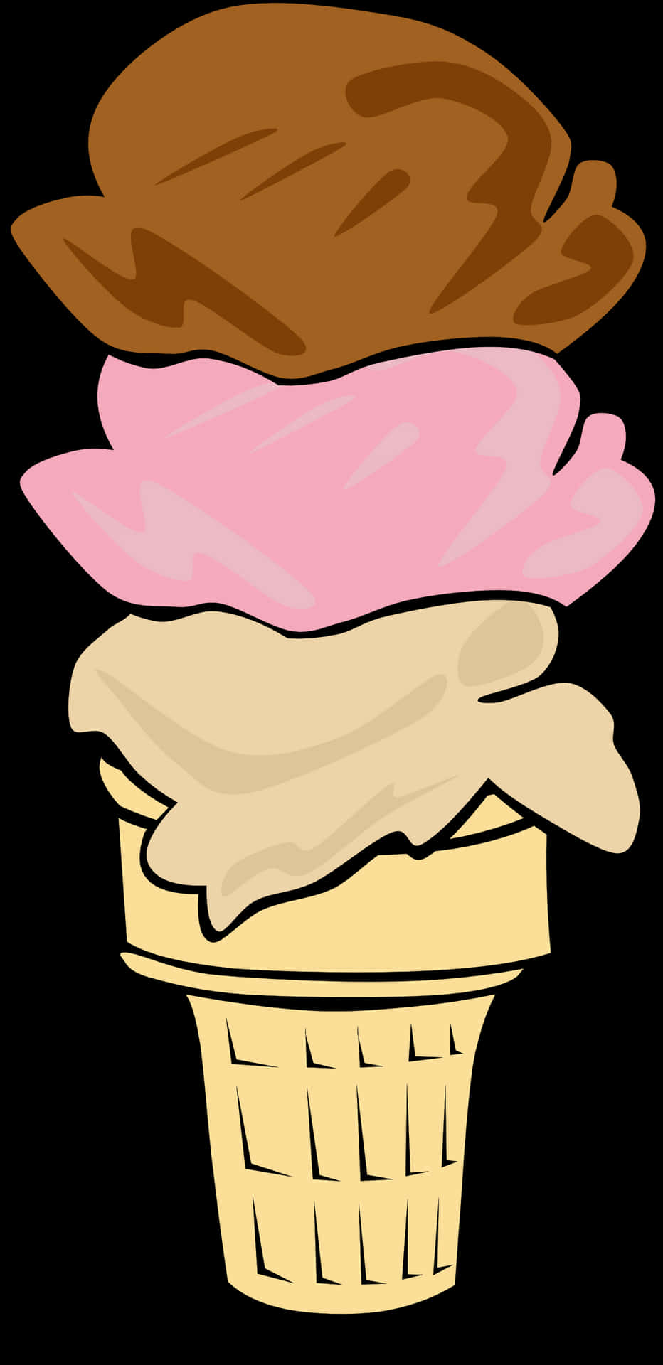 Triple Scoop Ice Cream Cone Illustration PNG