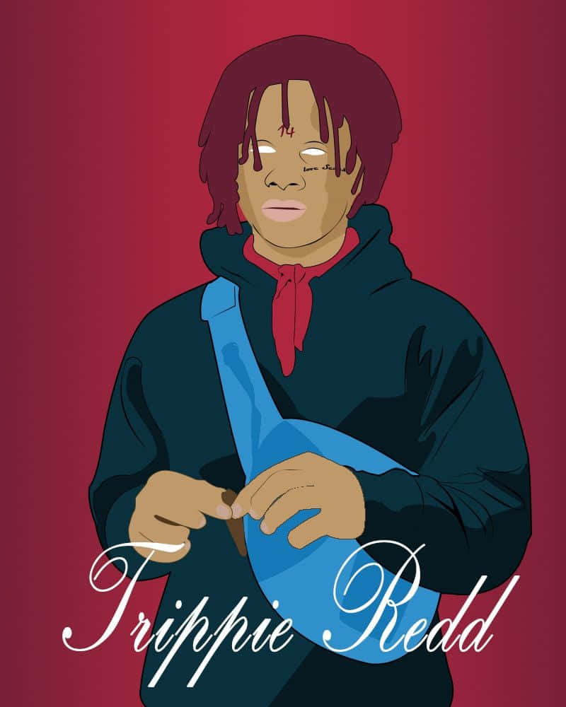 Trippie Redd - Dynamic Pose Against a Psychedelic Background