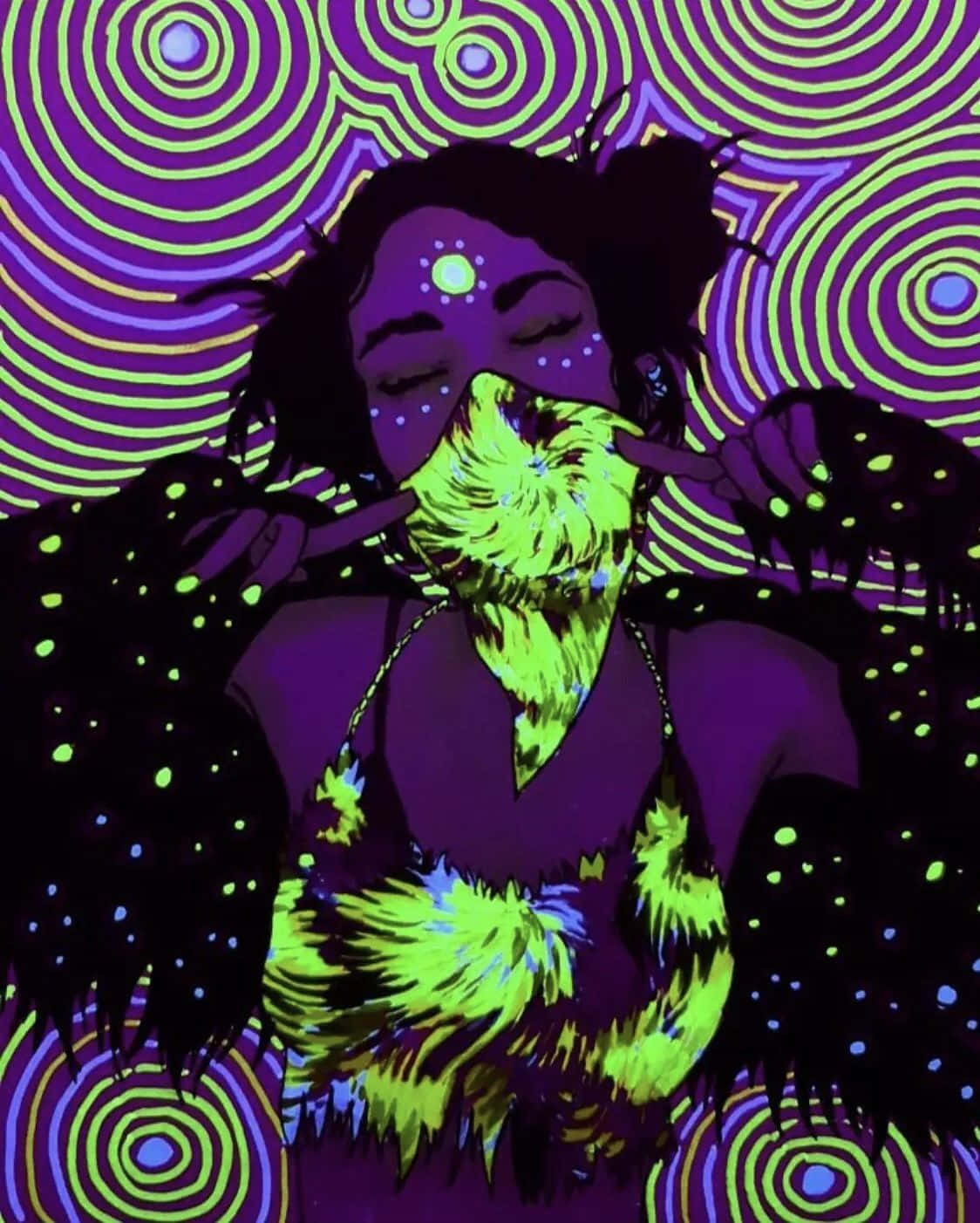 Trippy Aesthetic Baddie Girl With Neon Mask Wallpaper