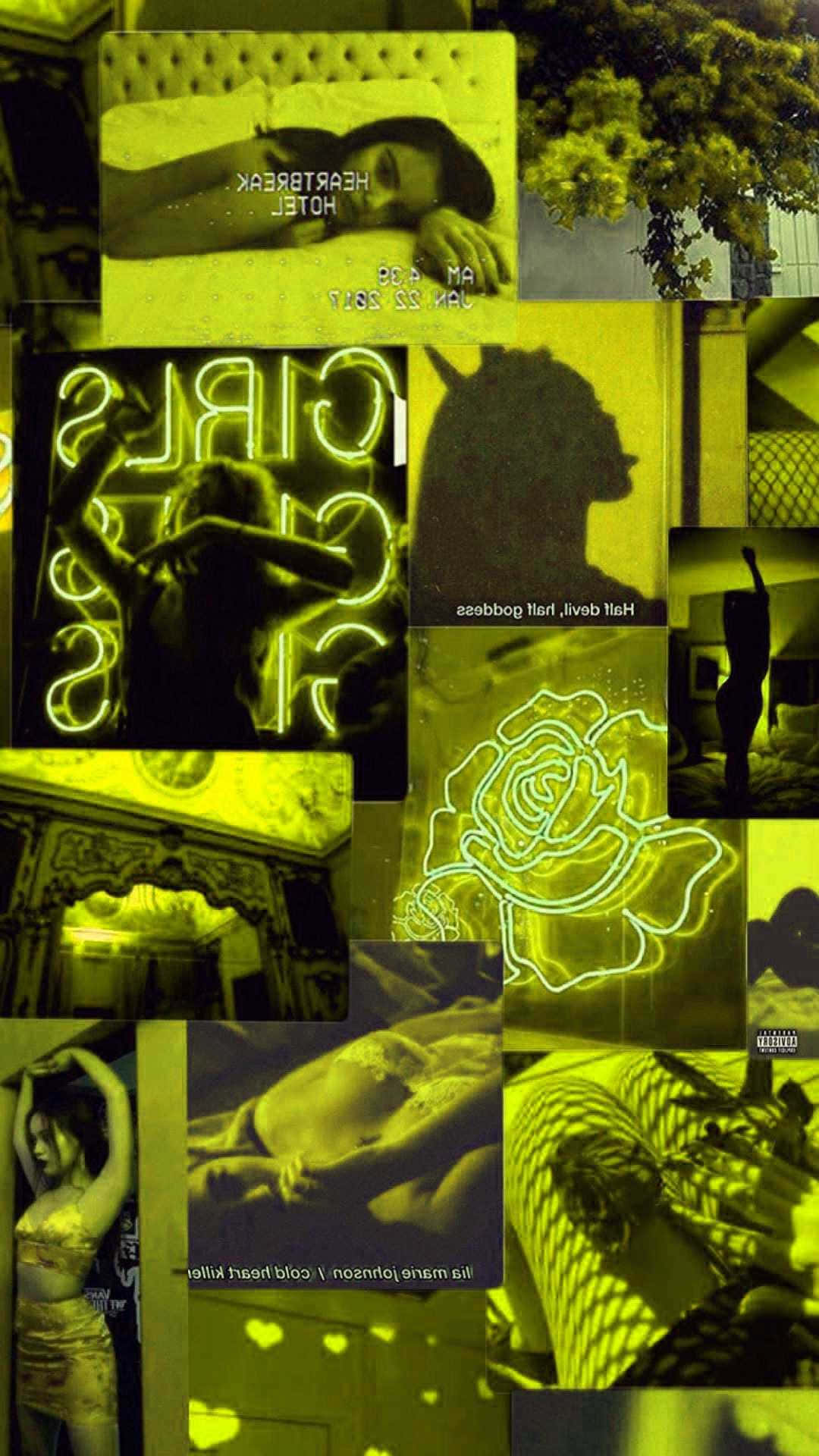 Trippyestetisk Baddie Neon Yellow Collage Wallpaper