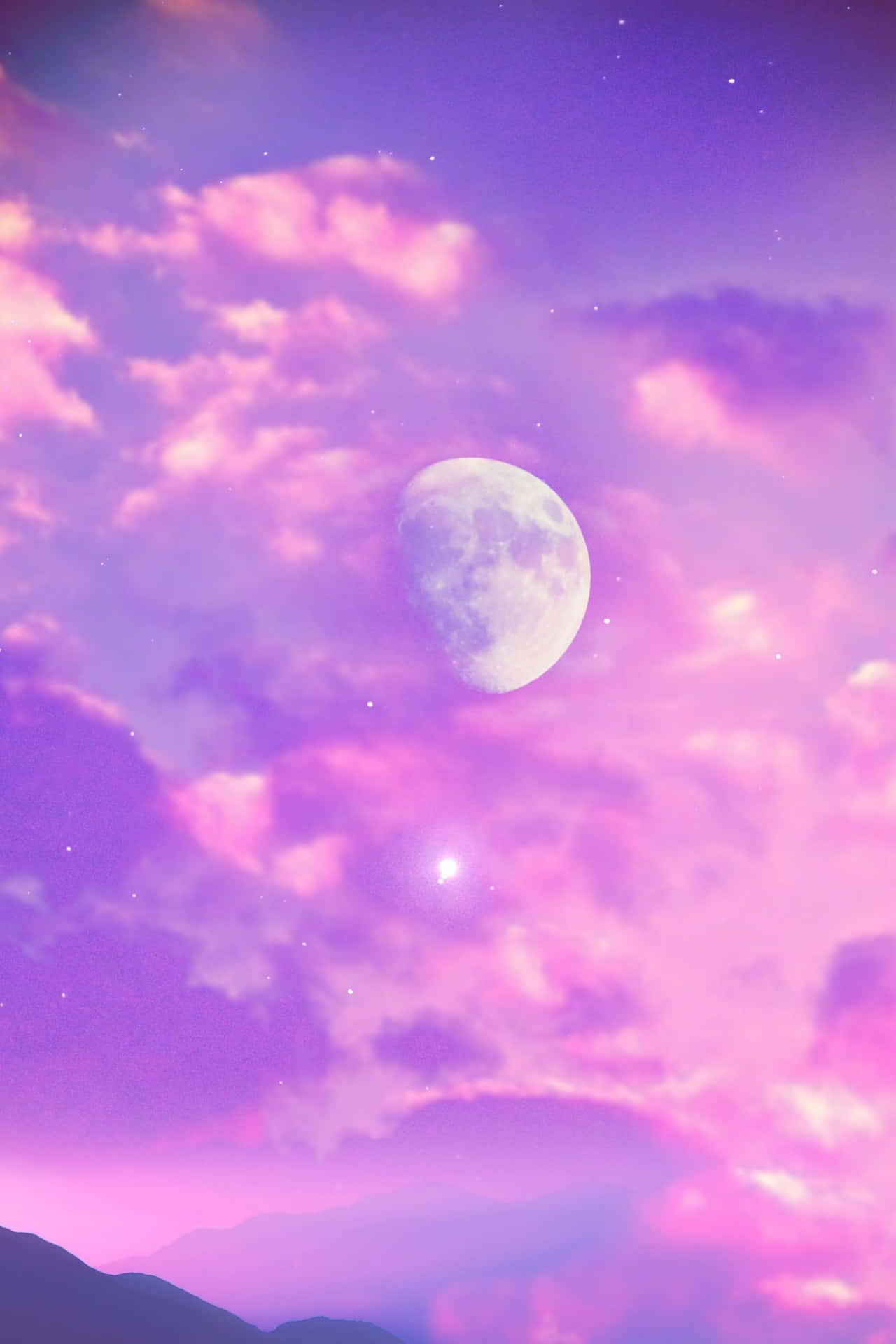 Verdrehteästhetische Wolke In Pastell-lila Mit Mond Wallpaper