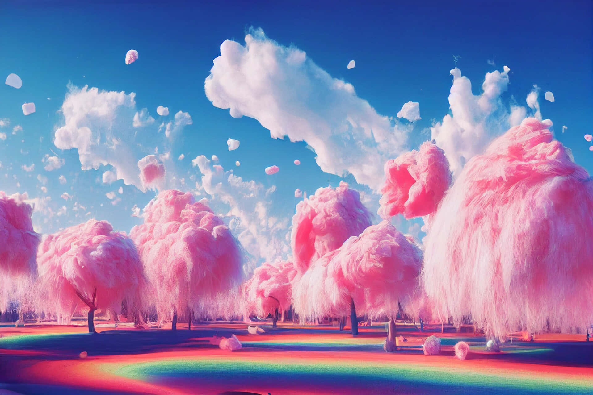 Download Trippy Aesthetic Clouds On Rainbow Ground Wallpaper