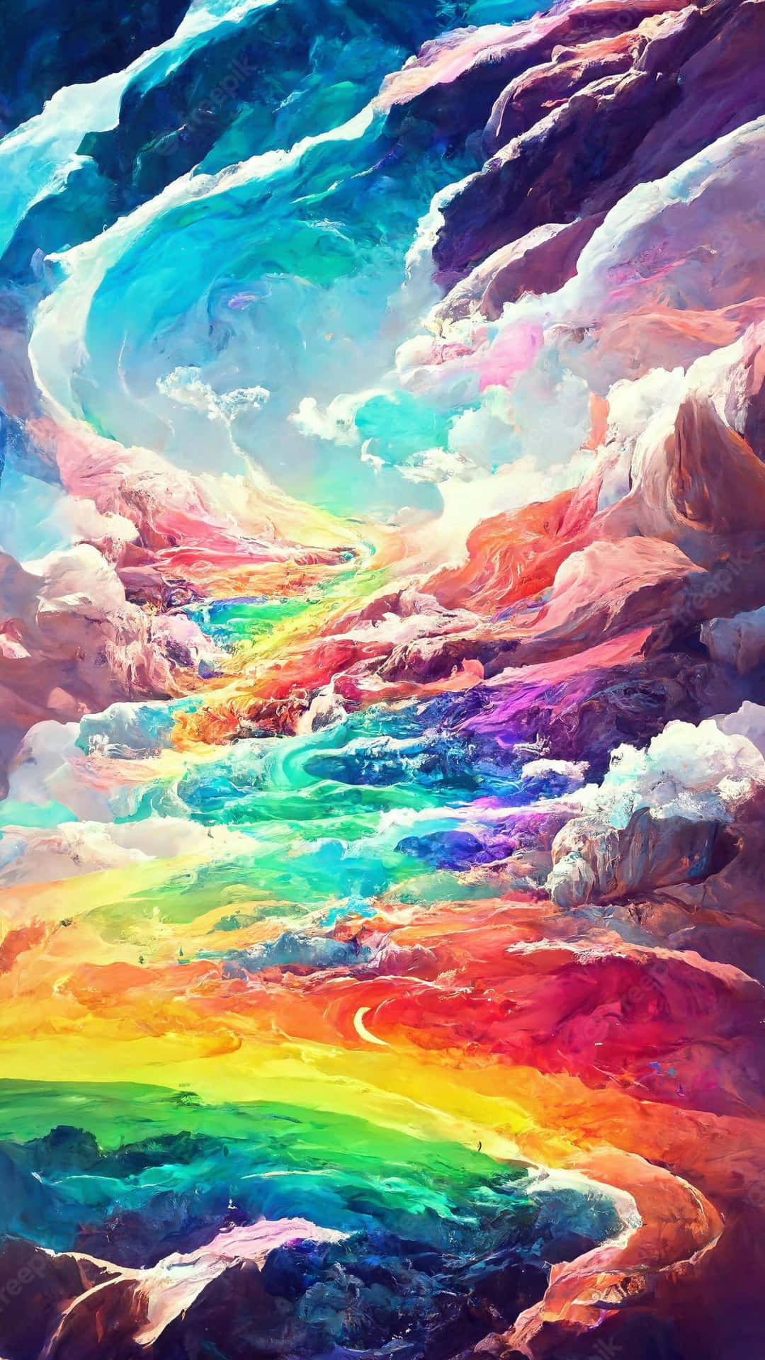 Trippyästhetische Wolken Regenbogen Abstrakte Landschaft Wallpaper