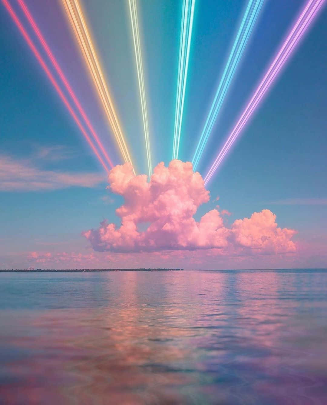 Trippy Aesthetic Clouds With Neon Rainbow Light Wallpaper