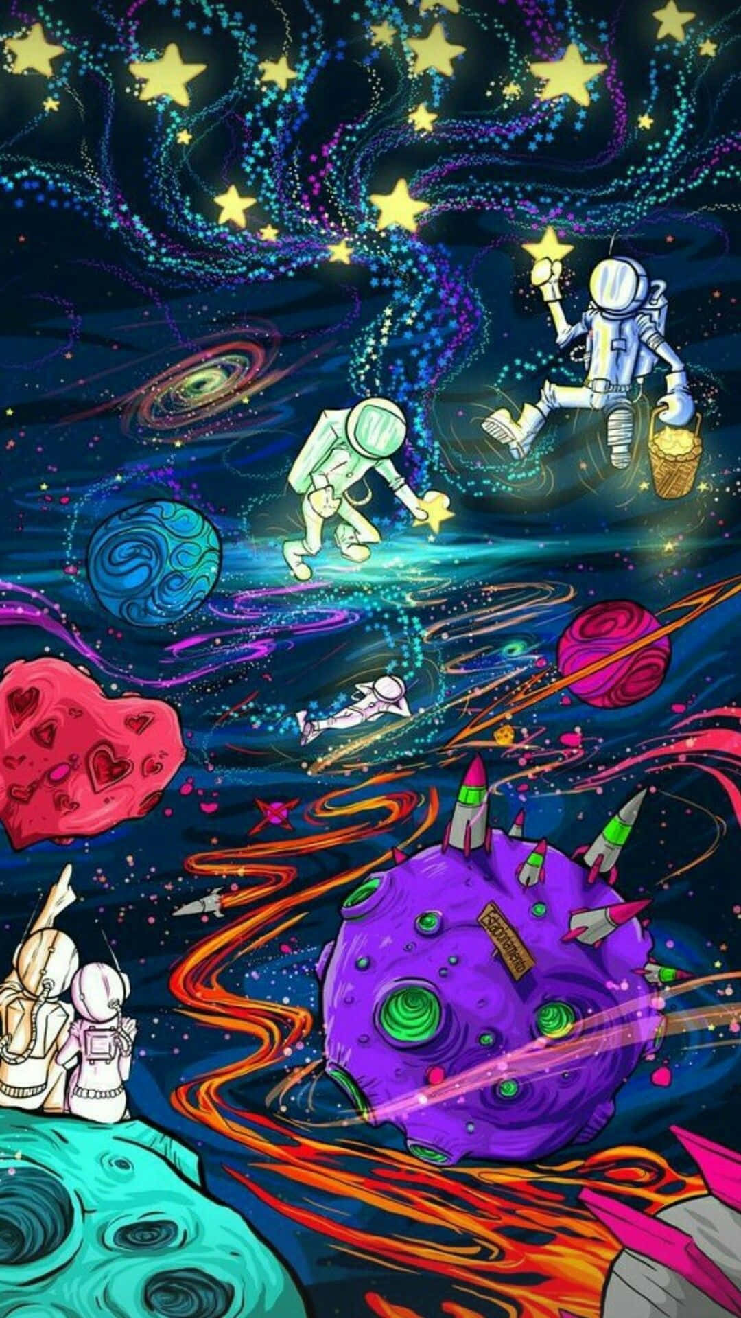 Trippy Astronaut In Space Colorful Art Wallpaper