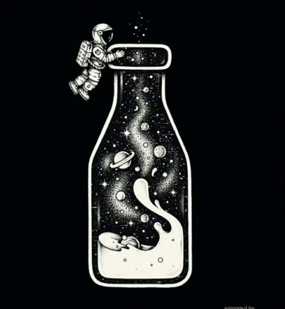 Trippy Astronaut In Space Bottle Art Wallpaper