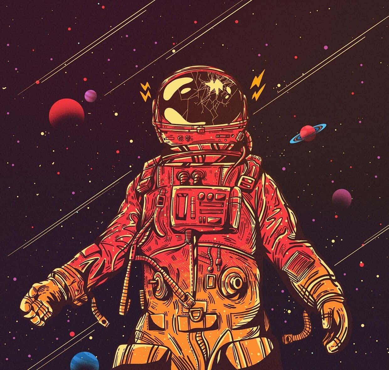 Trippy Astronaut In Space With Broken Helmet Wallpaper