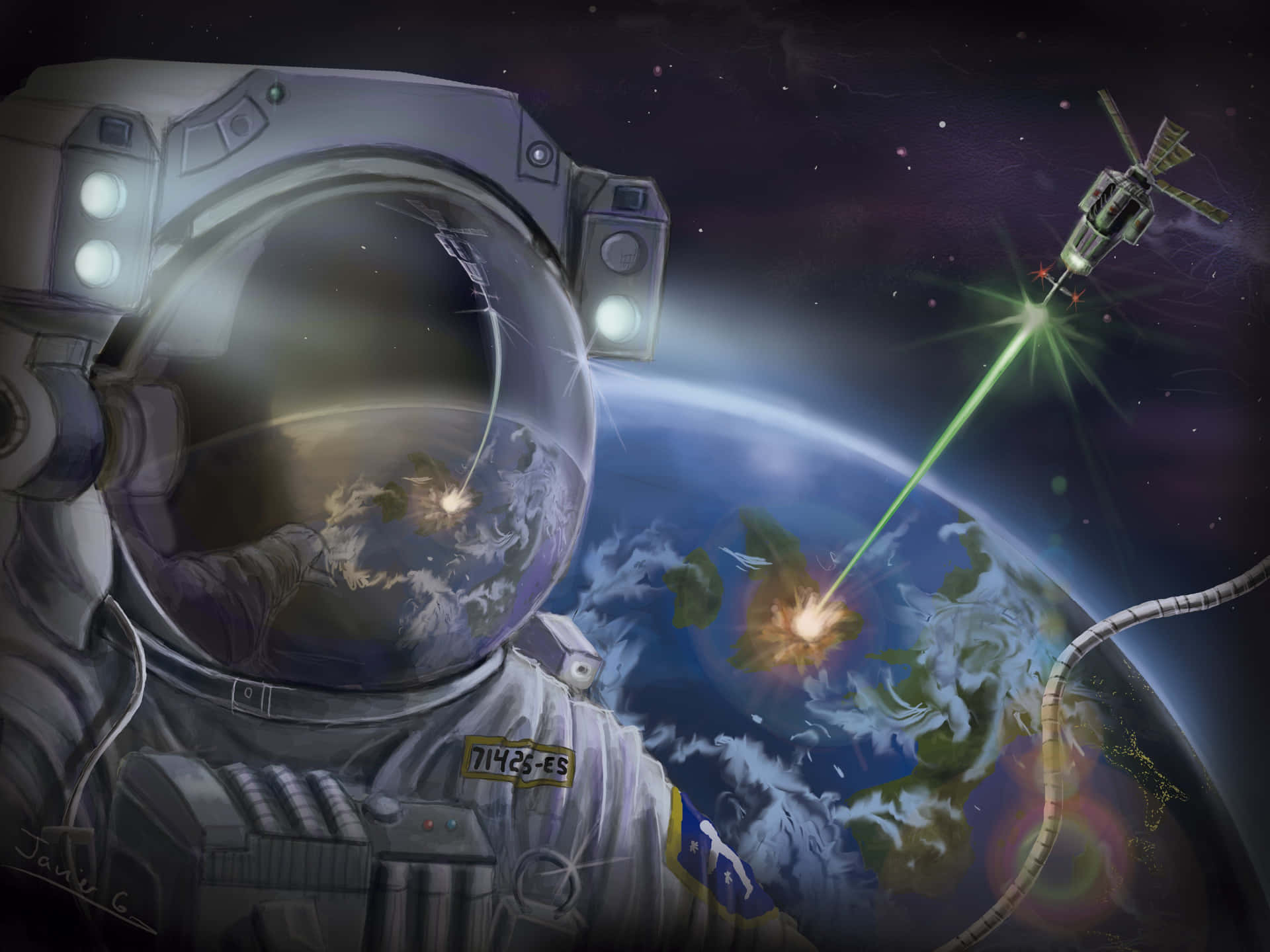 A surreal journey through space with this remarkable Trippy Astronaut Wallpaper