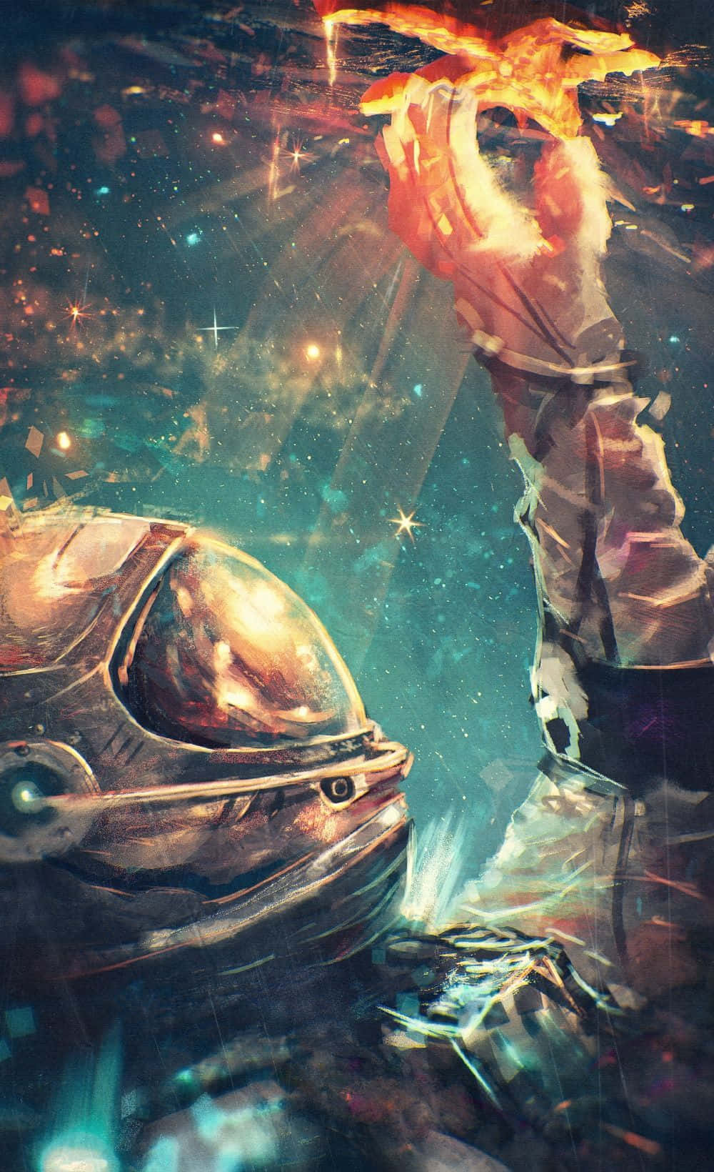 Trippy Astronaut In Space With Starfish Wallpaper