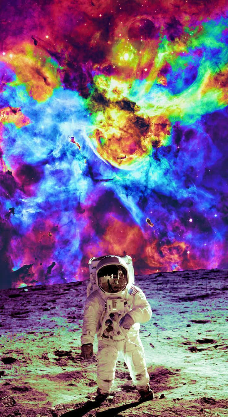 Trippy Astronaut In Space Color Burst Galaxy Wallpaper