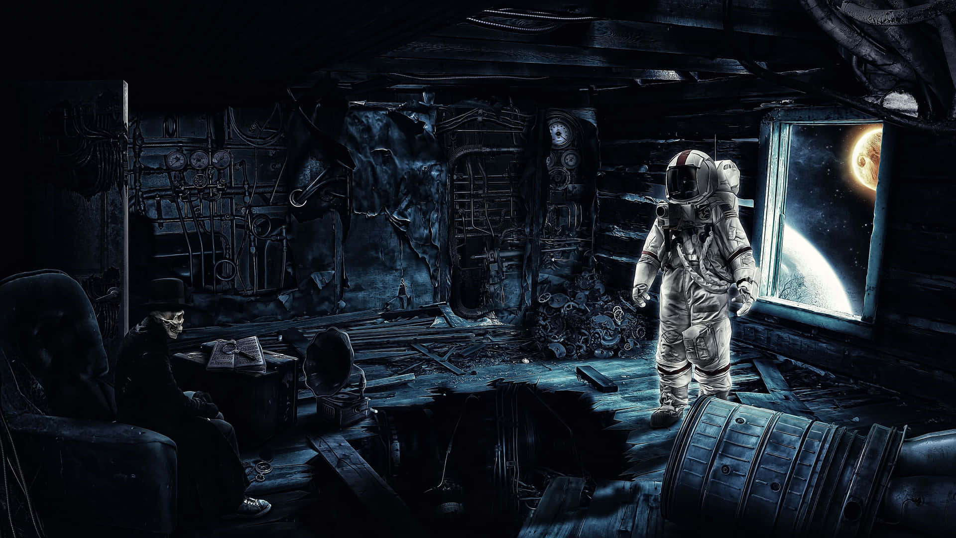 A thrilling space exploration featuring an imaginative astronaut Wallpaper