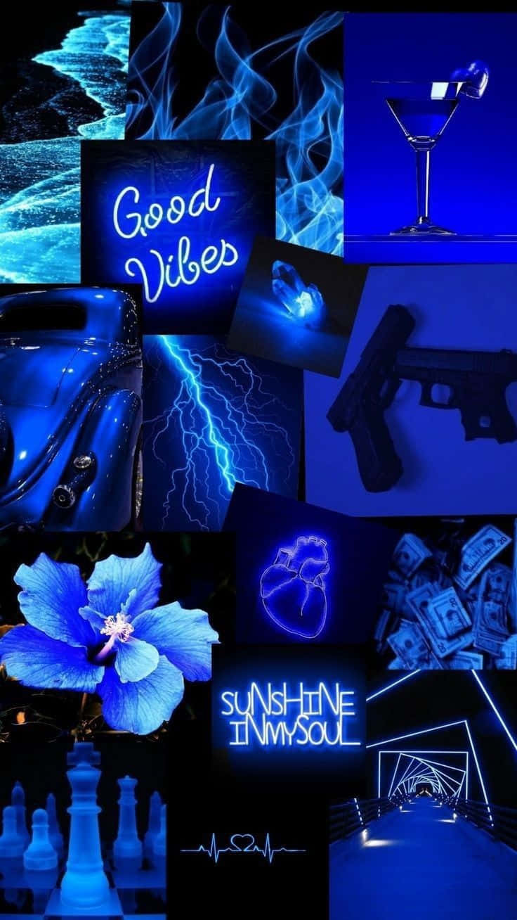 Trippy Blue Aesthetic Collage Wallpaper