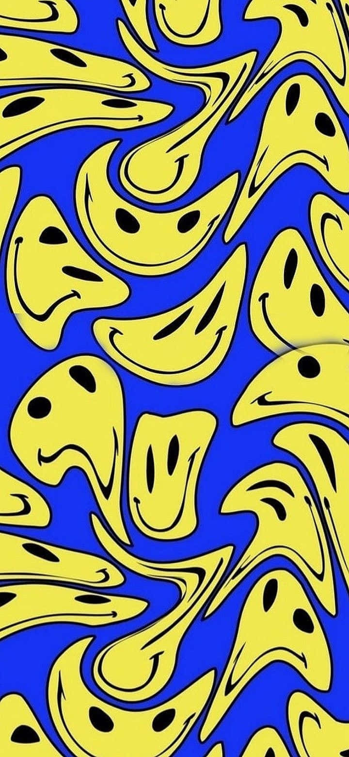 Trippy_ Blue_and_ Yellow_ Ghost_ Pattern Wallpaper