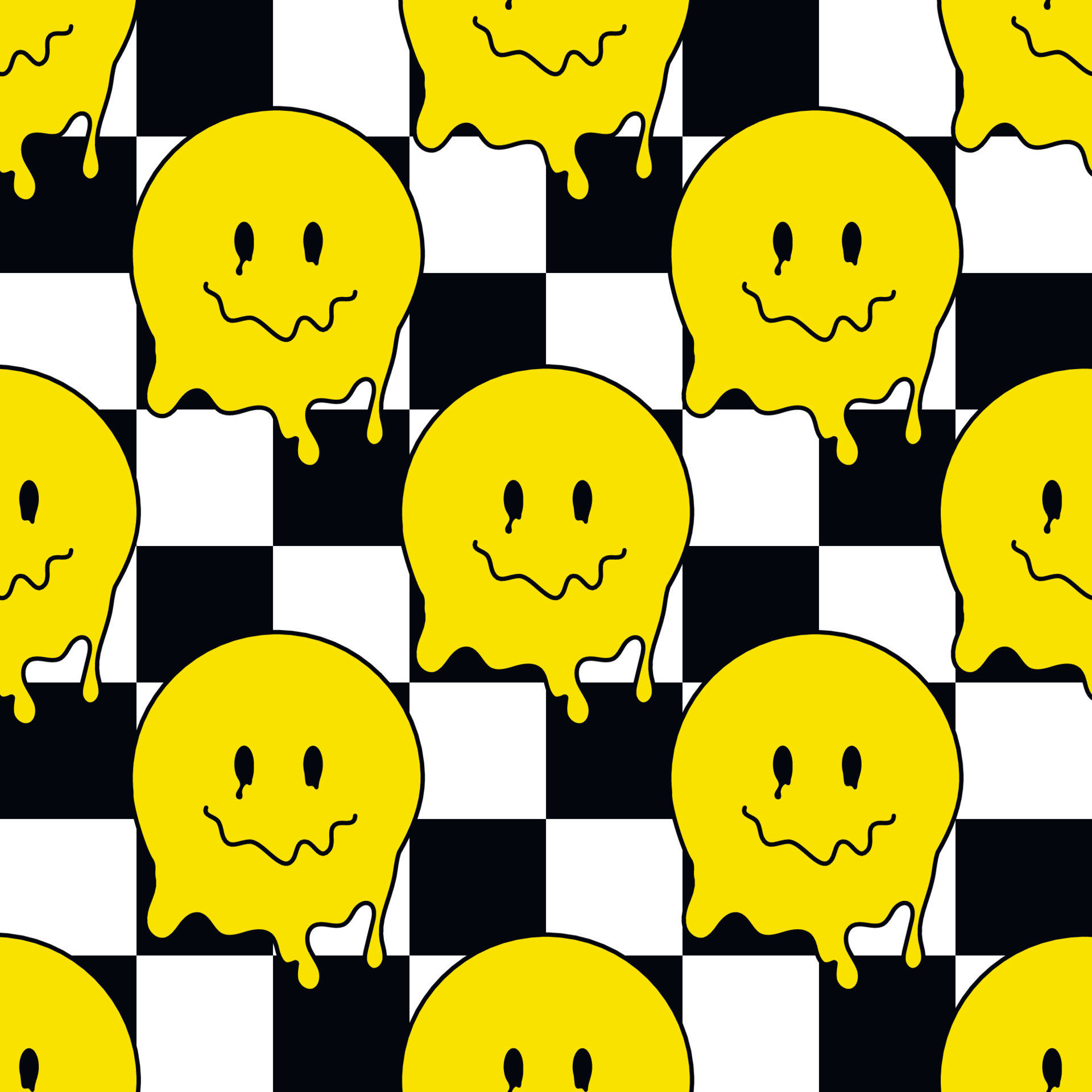 Patróna Cuadros Amarillo Y Negro Con Caritas Sonrientes. Fondo de pantalla