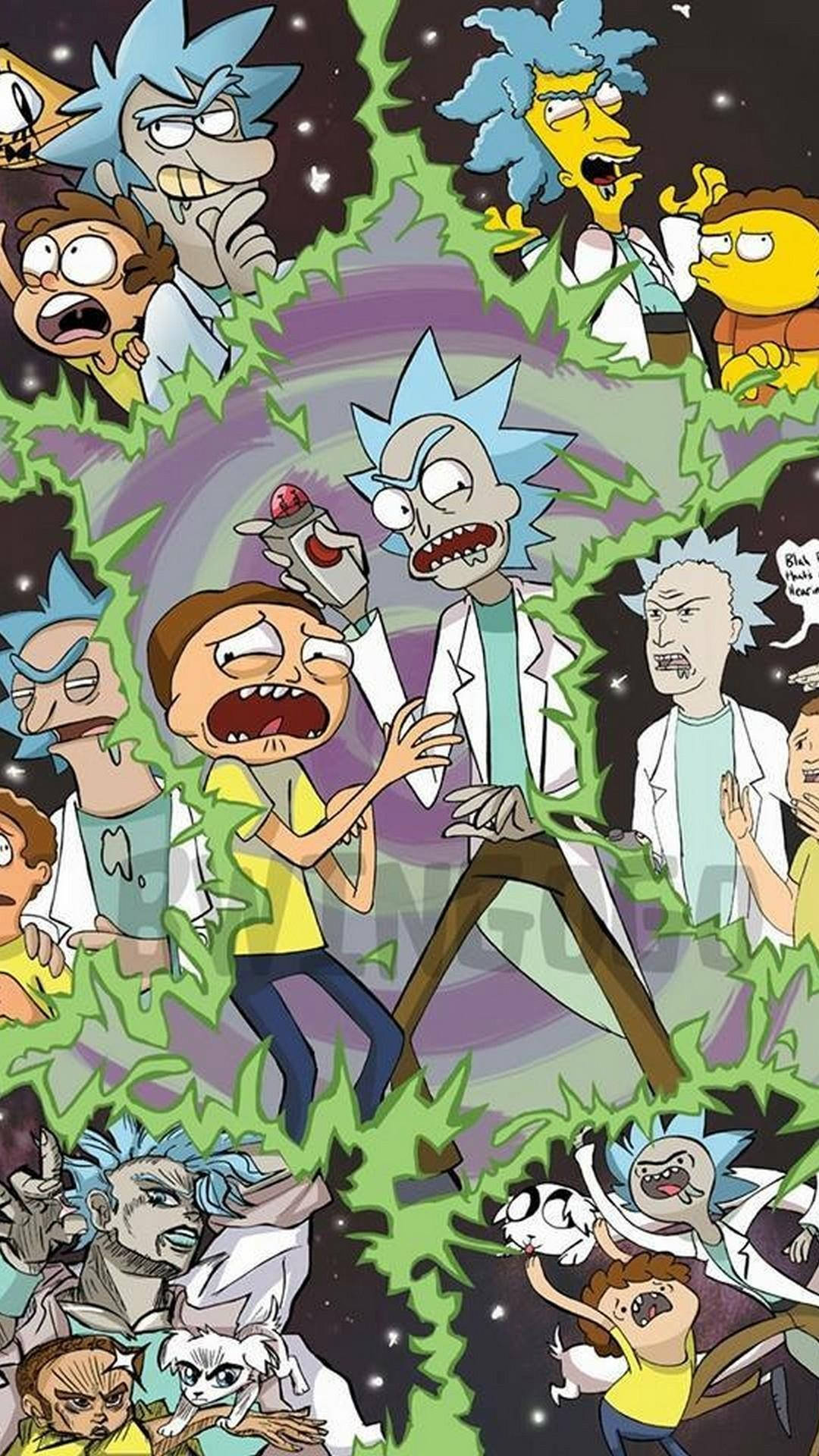 Rick og Morty tegnefilmfigurer i et galaks tapet Wallpaper