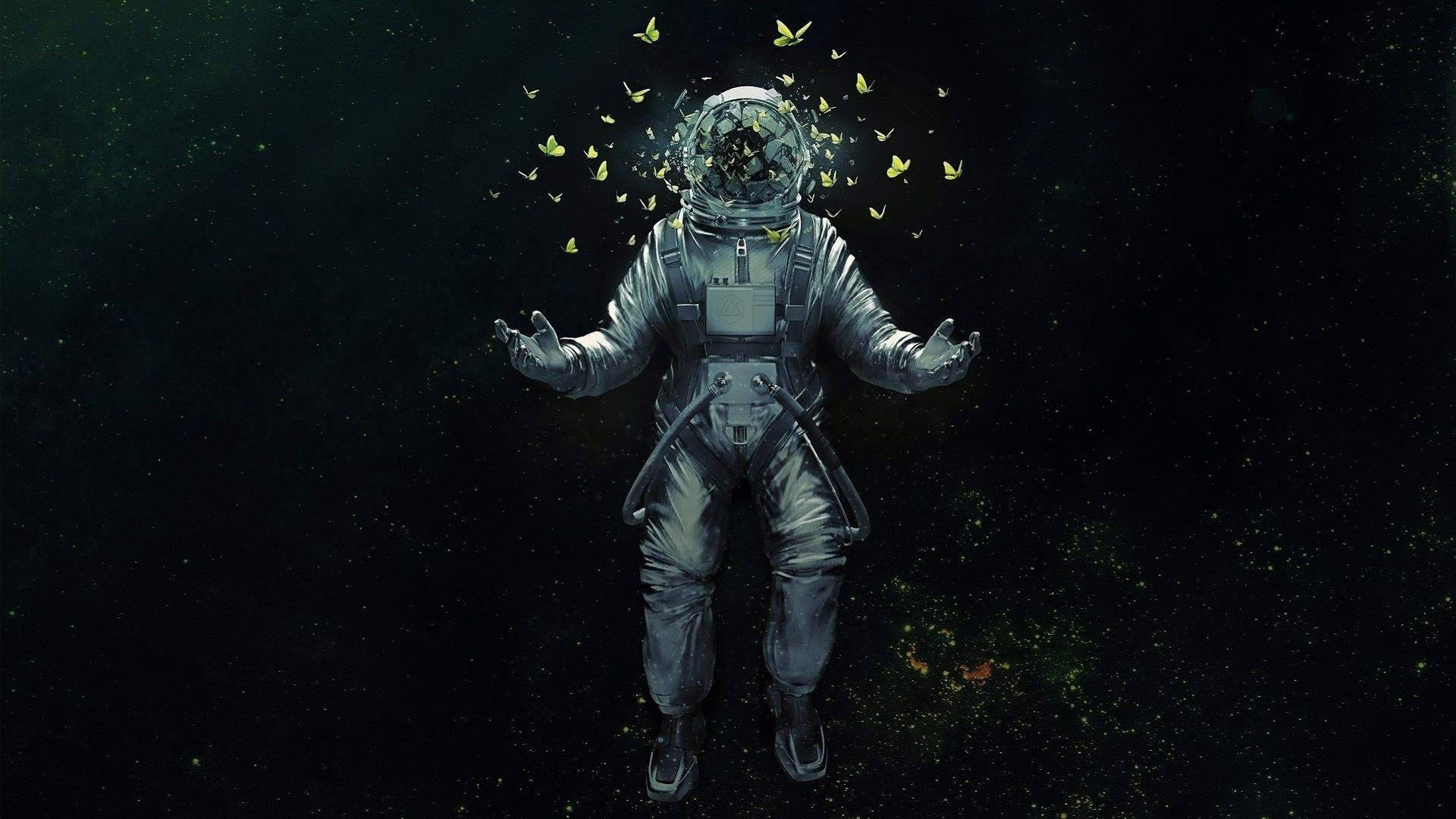 Trippy Dark Astronaut With Butterflies In Space Wallpaper