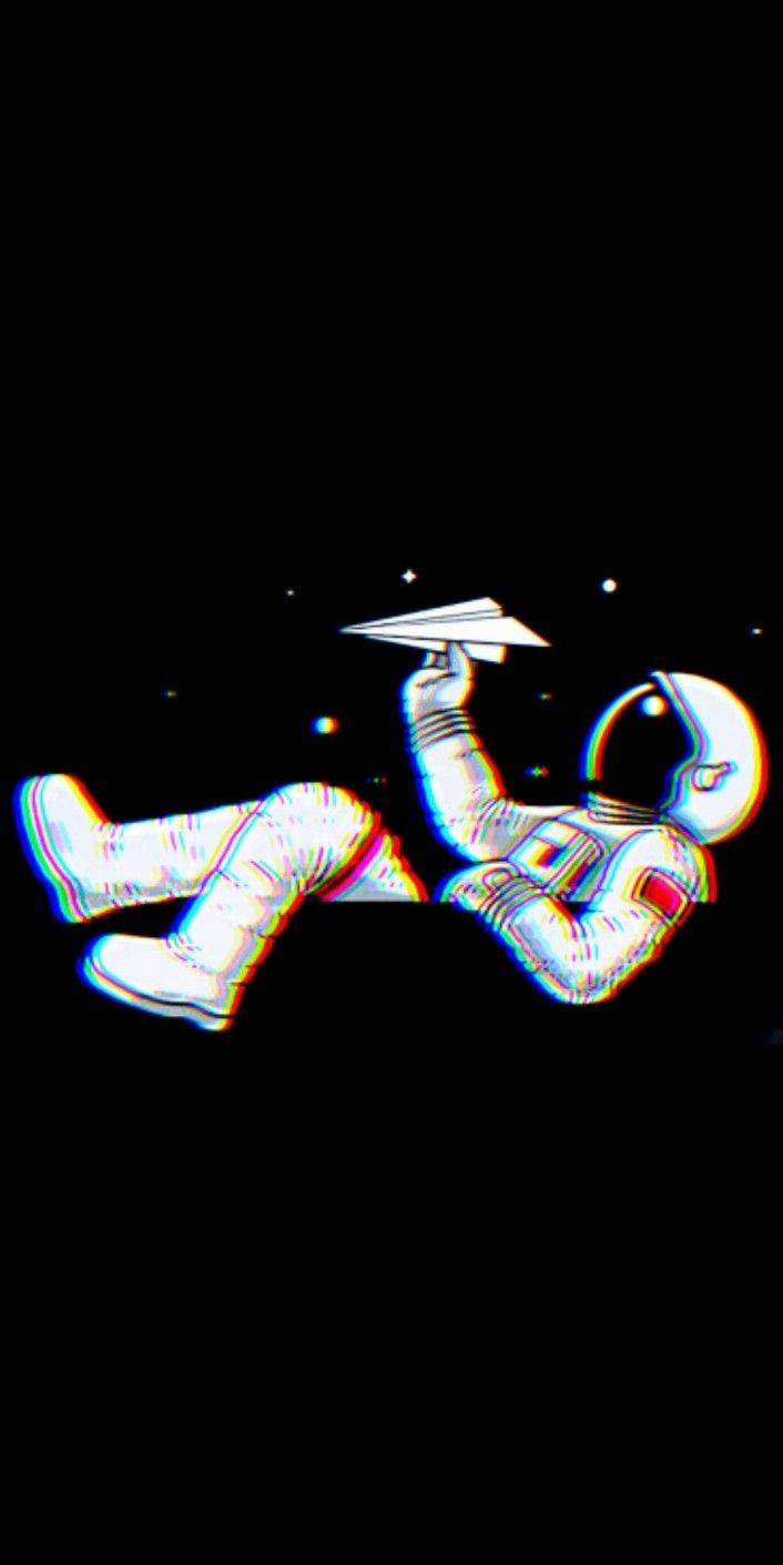 Psychedelischerdunkler Astronaut Mit Papierflugzeug Wallpaper