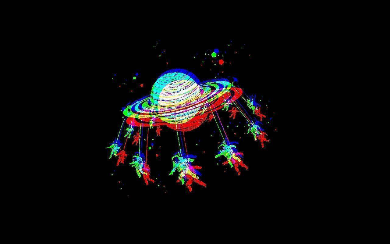 Trippymörk Saturnus Med Hängande Astronauter. Wallpaper