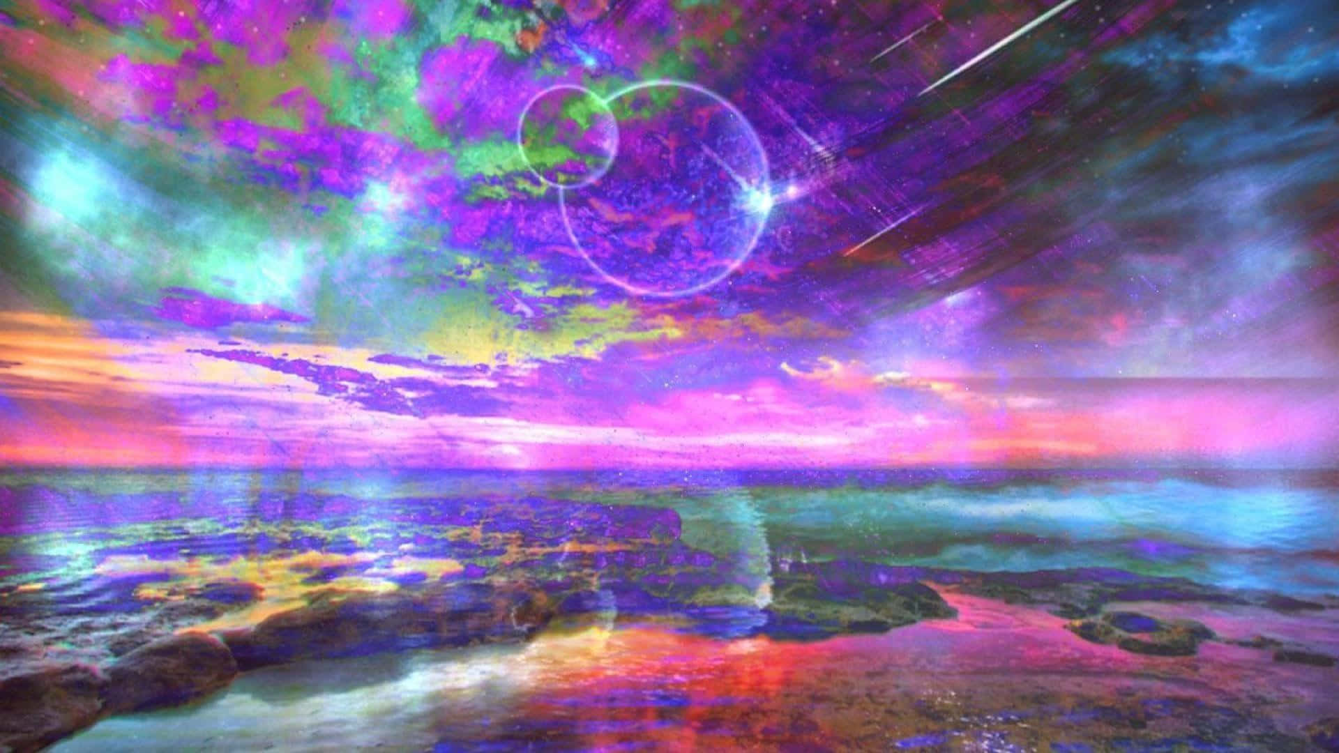 Trippy Galaxy With Neon Clouds Wallpaper