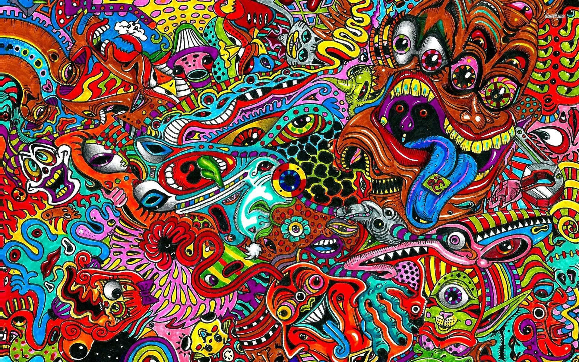 Et farverigt psykedelisk kunstværk med mange forskellige farver Wallpaper