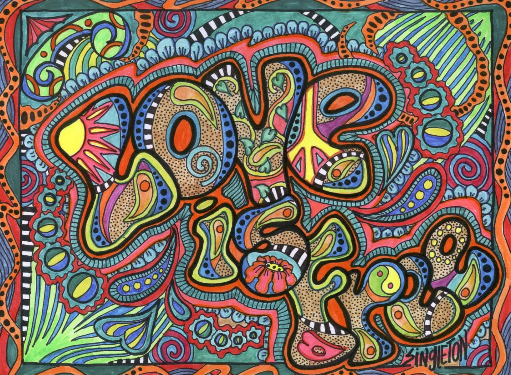 A Colorful Psychedelic Art Print With A Doodle Design Wallpaper