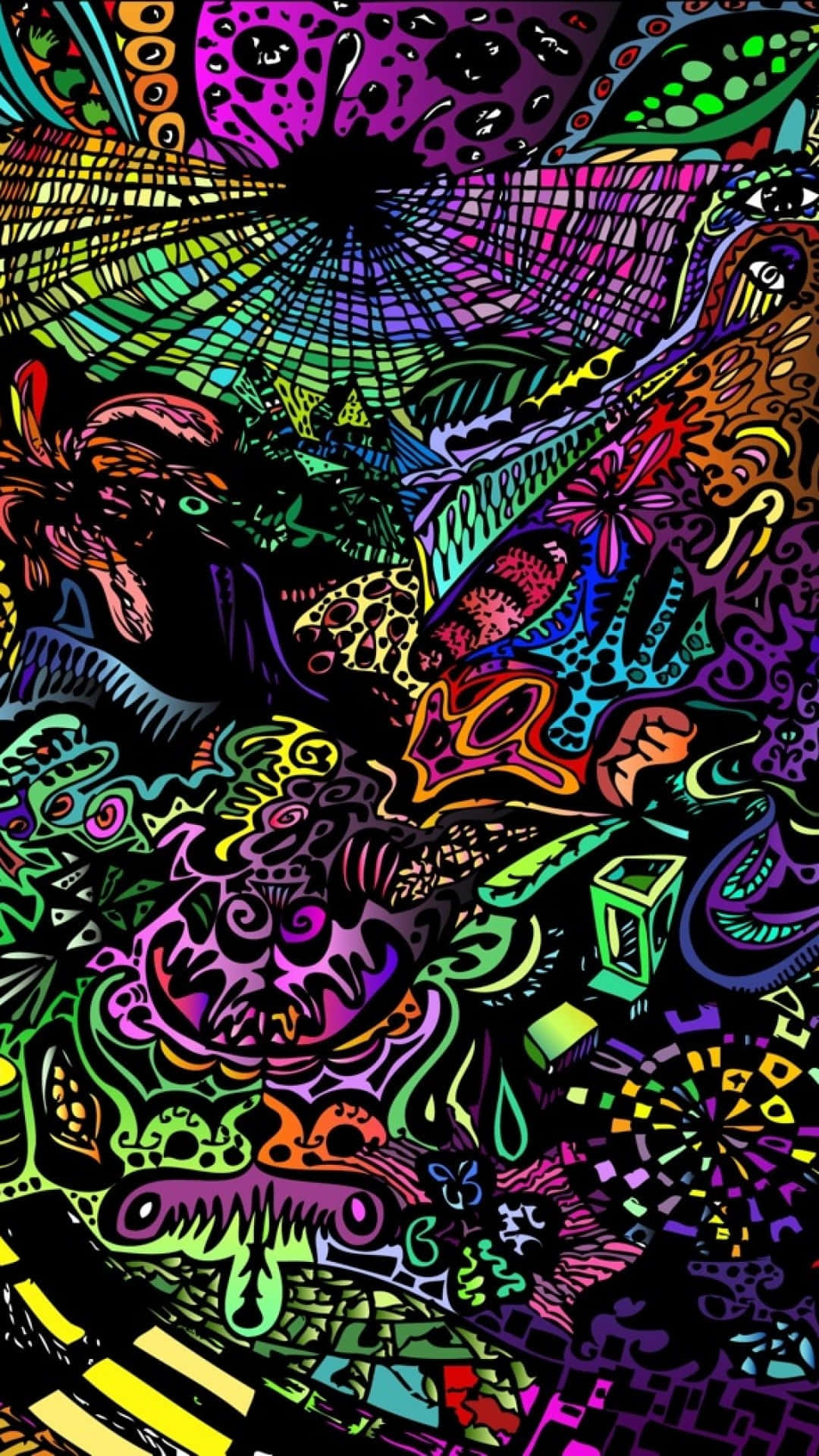 A vibrant, colorful and visually stunning trippy hippie artwork. Wallpaper