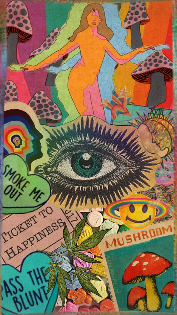 Einpsychedelisches Porträt Eines Gewebten, Farbenfrohen Wandteppichs In Rosa Und Lila. Wallpaper