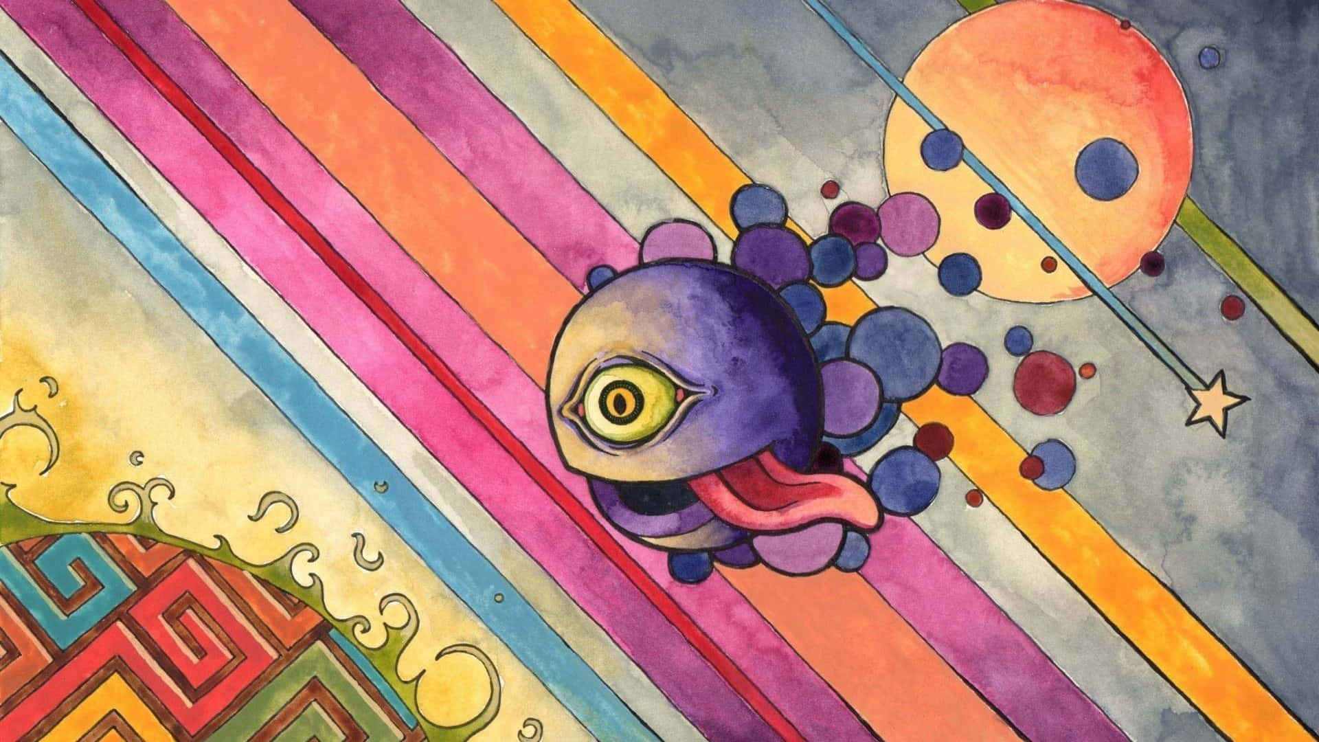 Einbuntes Gemälde Eines Cartoon-aliens Mit Einem Farbenfrohen Hintergrund. Wallpaper
