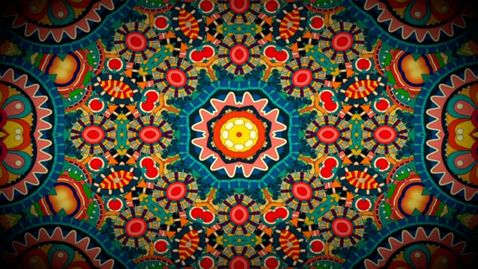 En farverig og farverig mønster med et rundt design. Wallpaper