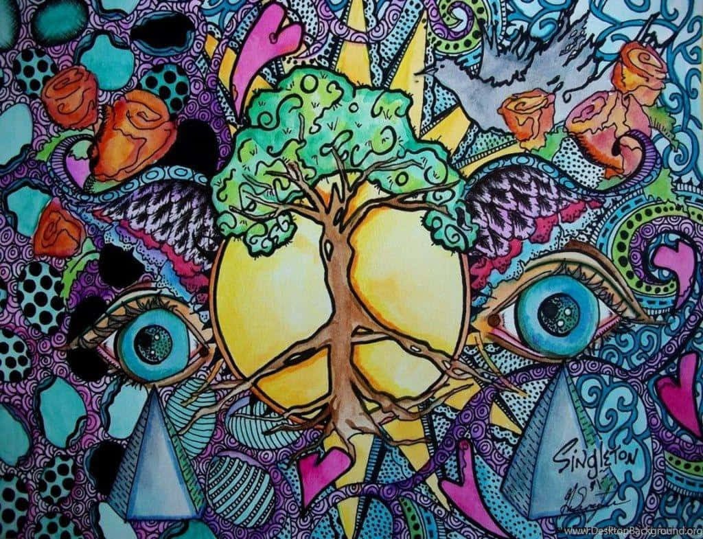 Wallpaper: Fejr Naturens Liv med Trippy Hippie Tapet. Wallpaper