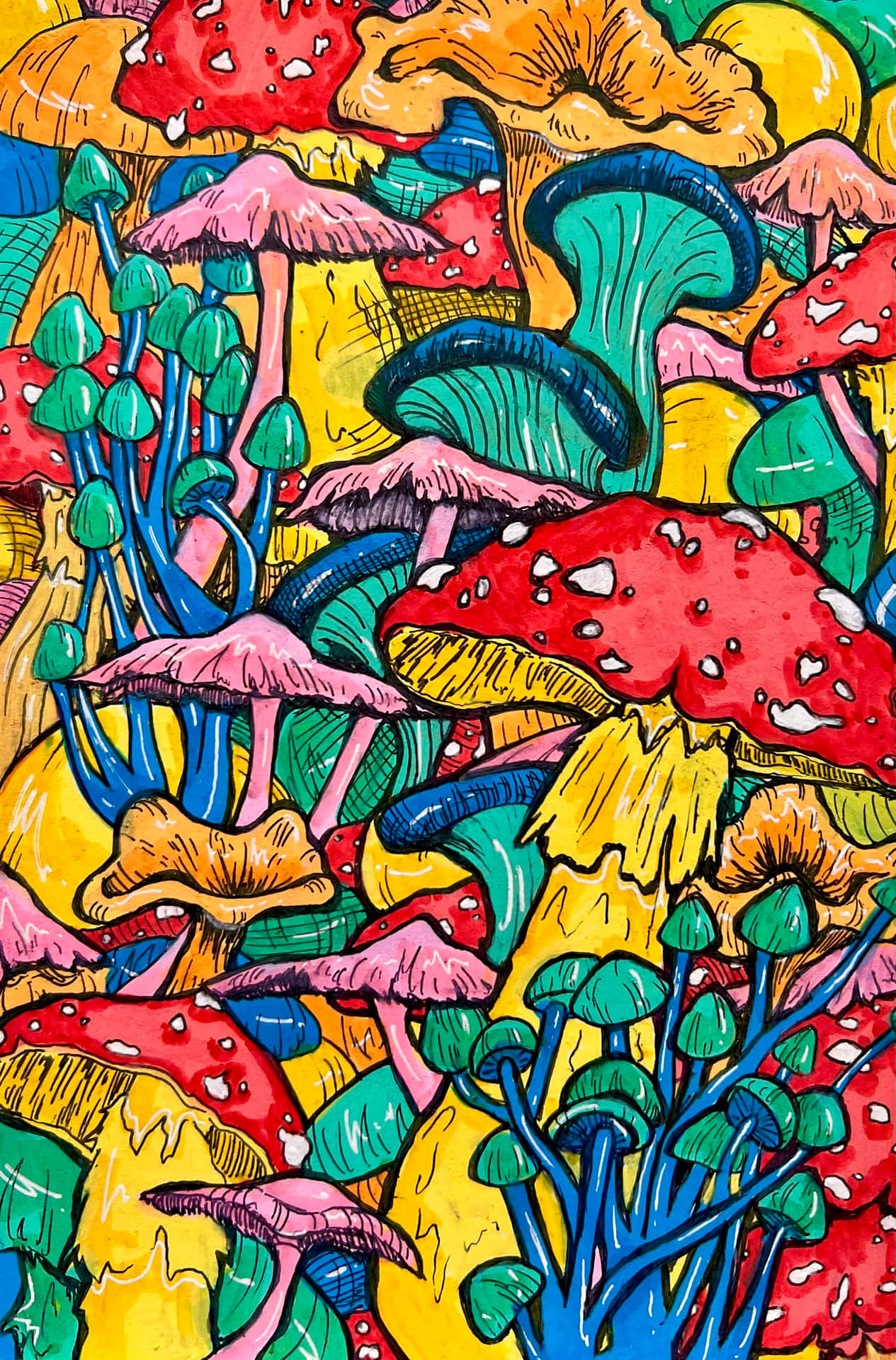Explore the Psychedelic World of Trippy Mushrooms Wallpaper
