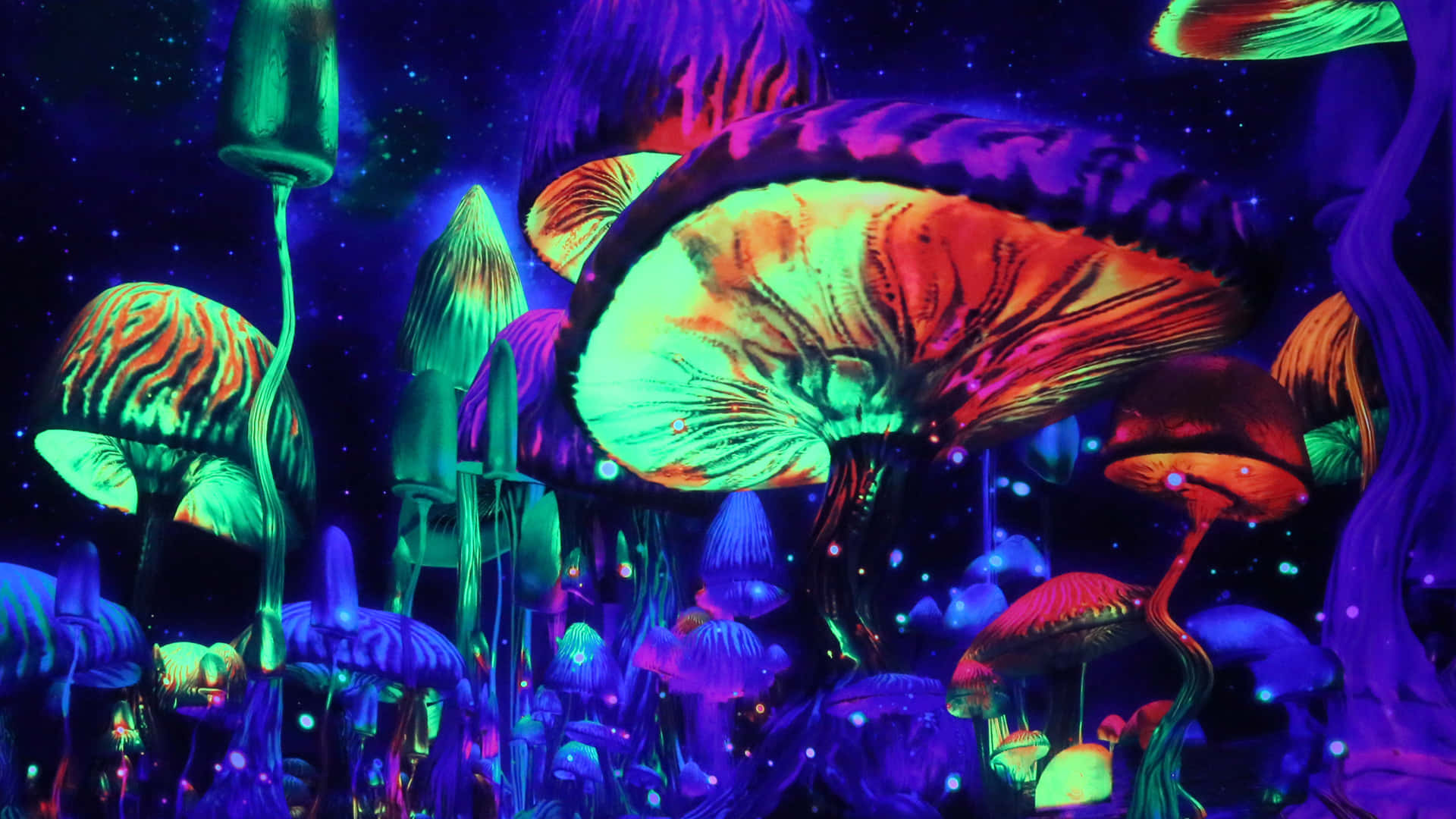 An enchanting trippy mushroom in a surreal colorful landscape Wallpaper