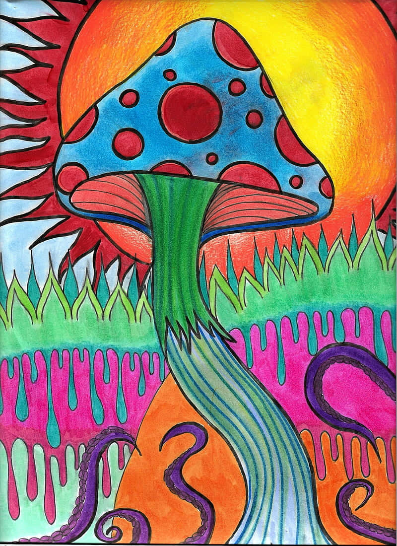 Disfrutade Un Viaje Psicodélico Con Los Vibrantes Colores De Este Fondo De Pantalla Artístico De Setas Psicodélicas. Fondo de pantalla