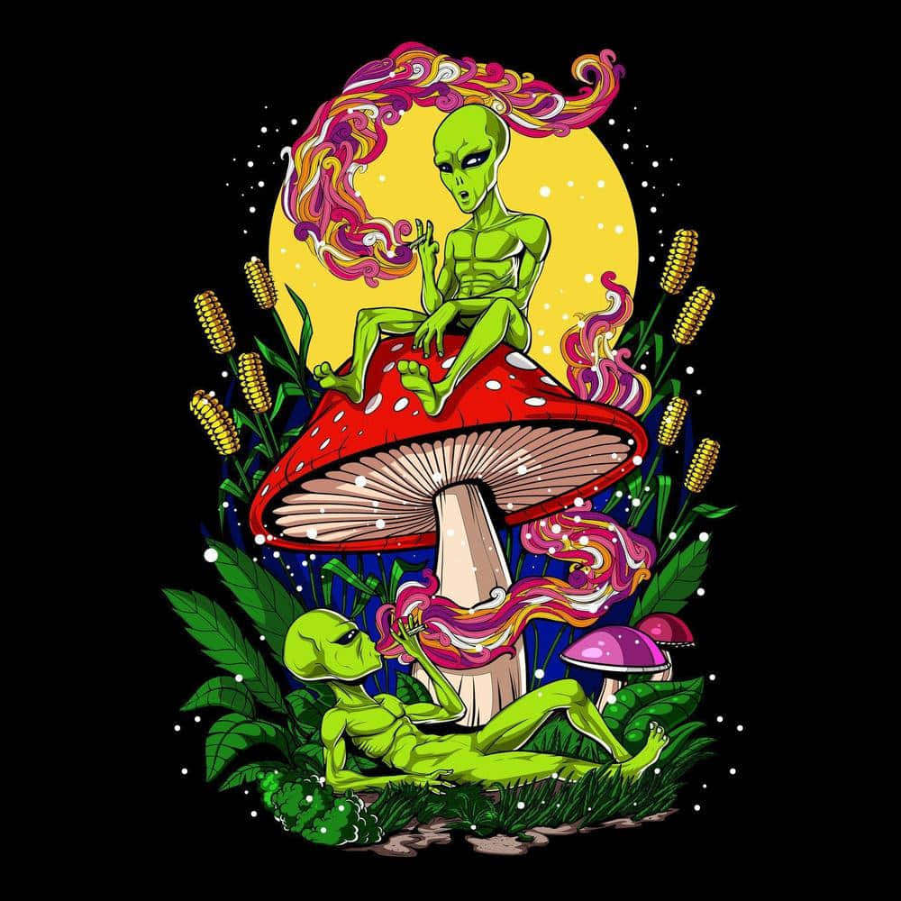 A beautiful and vibrant display of mushrooms in a trippy effect