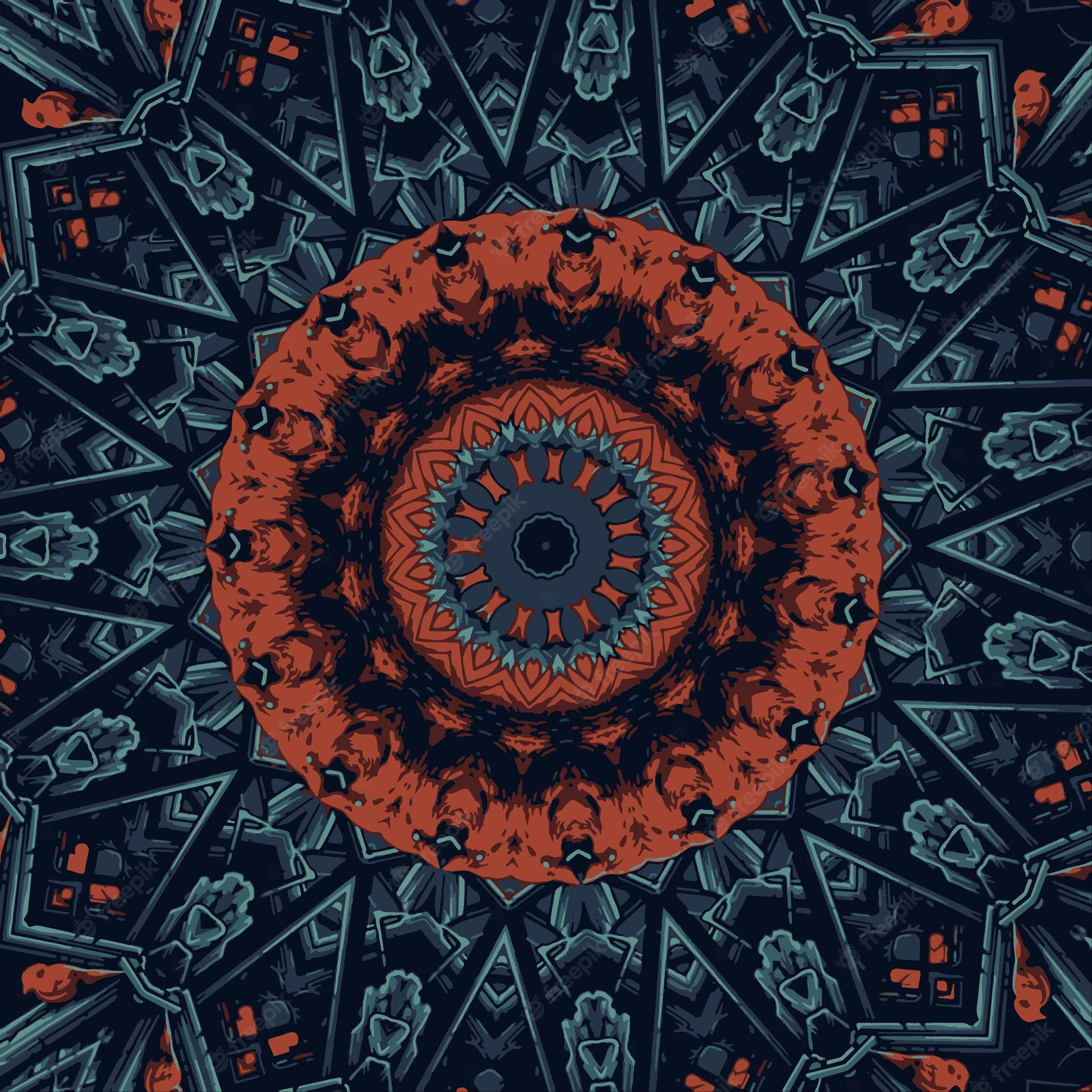 A Circular Design With Blue And Orange Colors Wallpaper