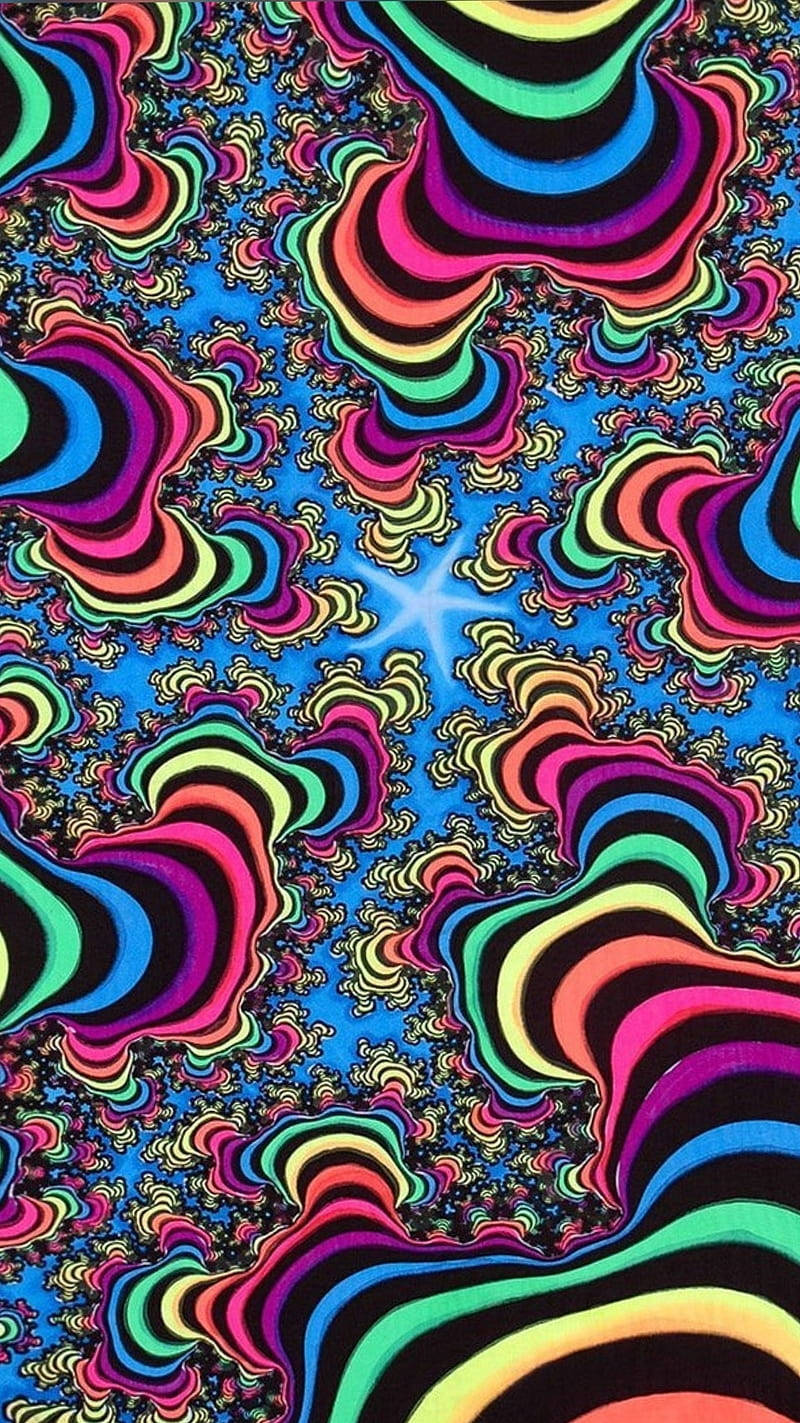 A Colorful Psychedelic Art Print With A Rainbow Background Wallpaper