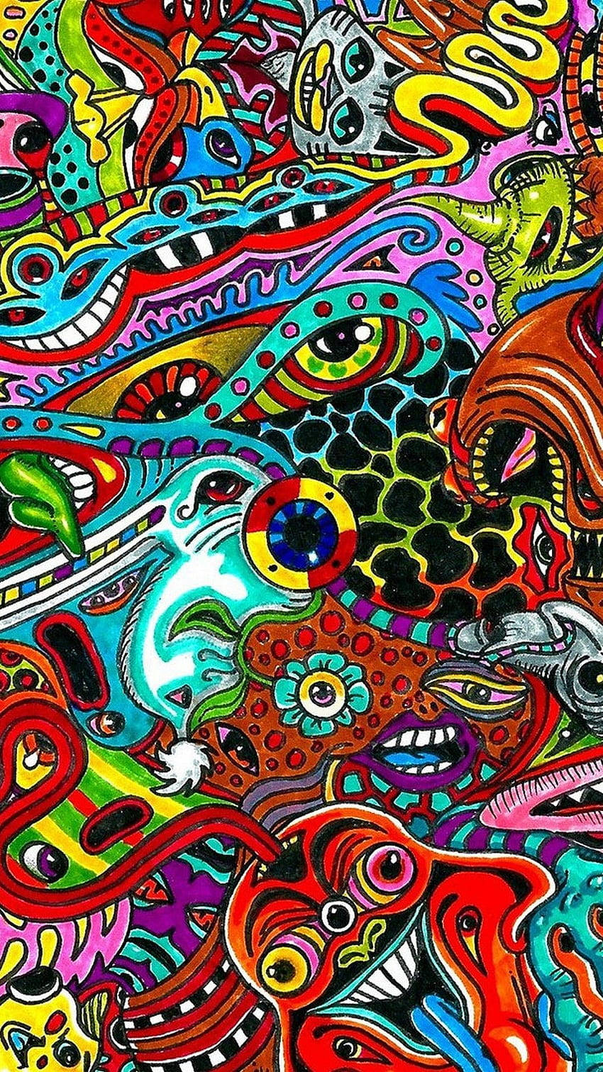 Enfärgstark Psykedelisk Konsttryck Med Många Olika Färger Wallpaper