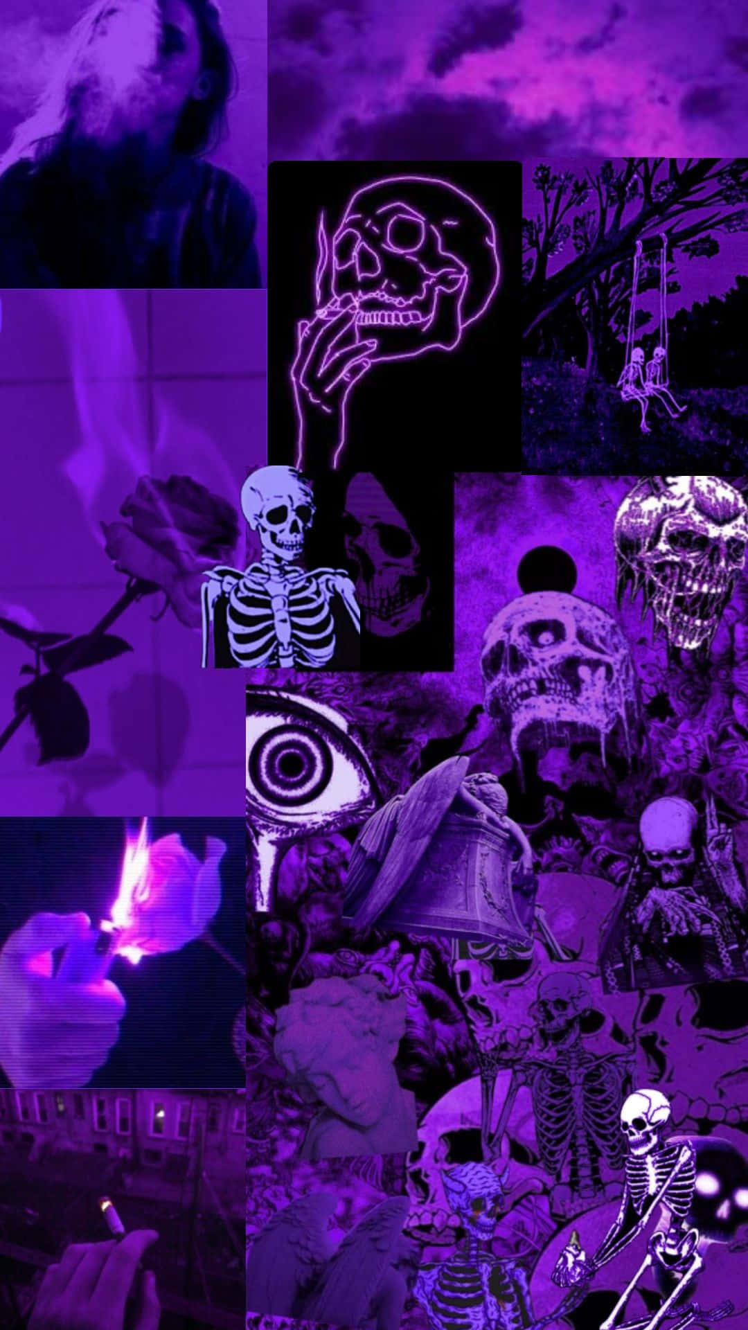 Trippy_ Purple_ Skull_ Collage Wallpaper