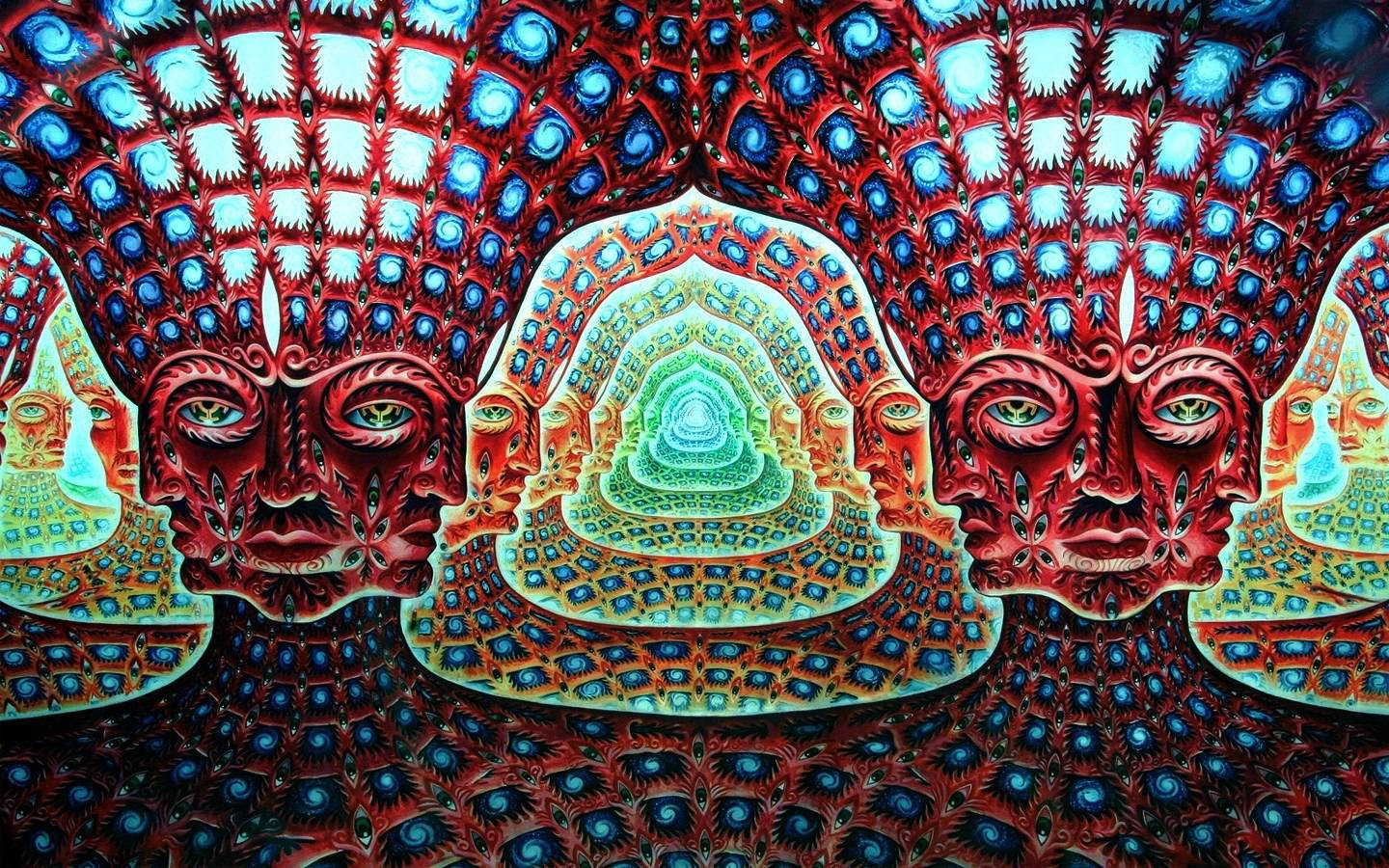 Trippy Red Faced Statue Psychedelic Art