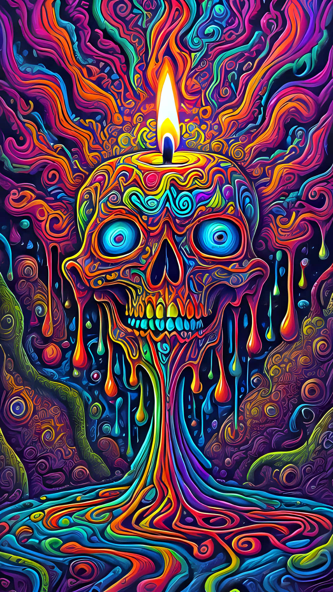 Trippy_ Skull_ Candle_ Artwork Wallpaper