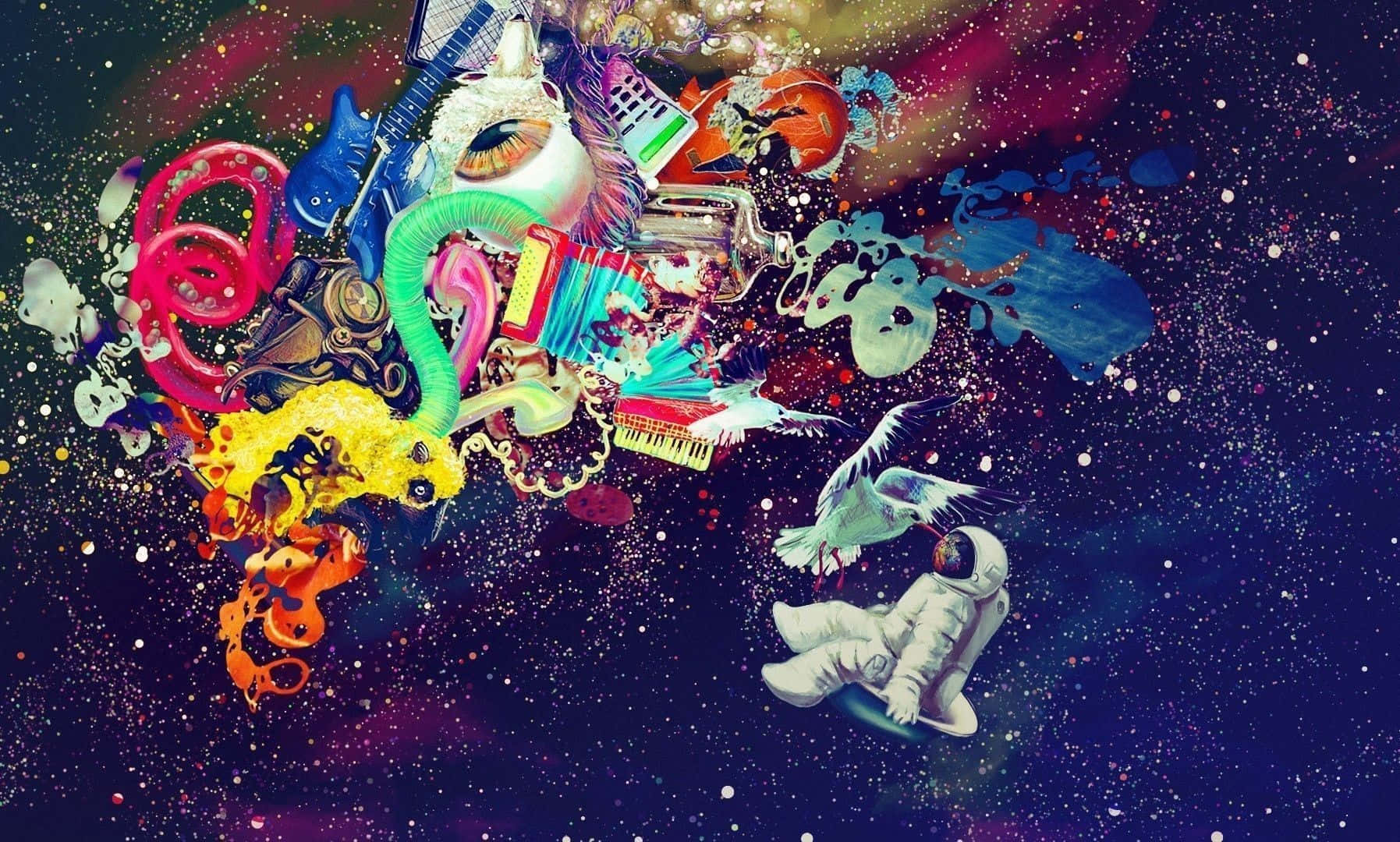 Interstellar Adventure in a Trippy Space Wallpaper
