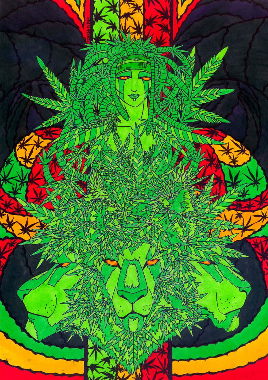 Trippystoner Grön Lejonkonst Wallpaper