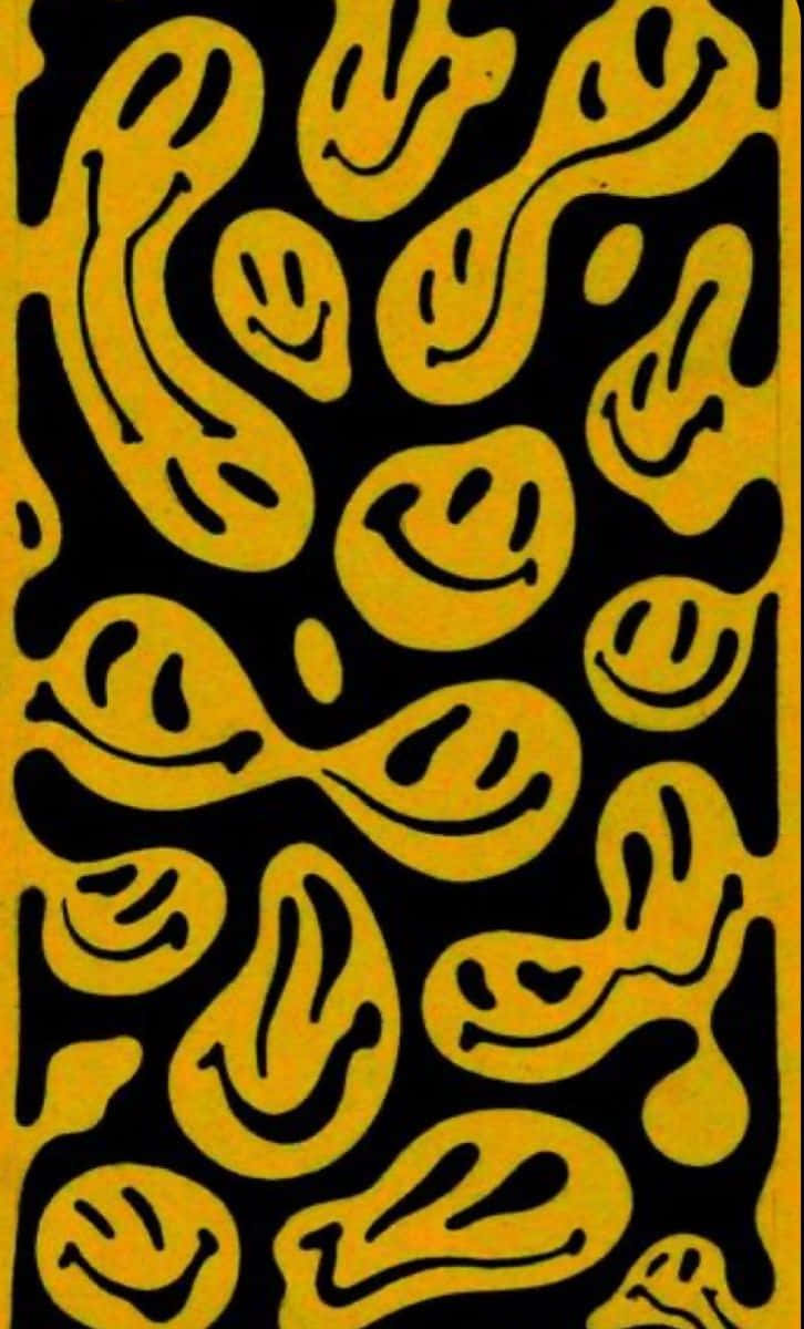 Trippy Yellow Smiley Face Pattern Wallpaper